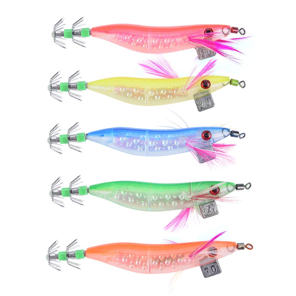 5Pcs Jigs de Calmar Lumineux, Durable en Plastique Simulation Artificielle Squid Jigs Leurres Crevettes Appâts Crochet Accessoire de Pêche 5Pcs Jigs de Calmar Lumineux, Durable en Plastique Simulation Artificielle Squid Jigs Leurres Crevettes Appâts Crochet Accessoire de Pêche