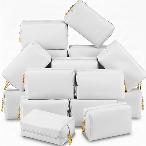 Miniatura 23 de Kigeli 15 bolsas de maquillaje estéticas de piel sintética, bolsas para cosméticos, impermeables, lisas, bolsas de maquillaje a granel para mujeres,