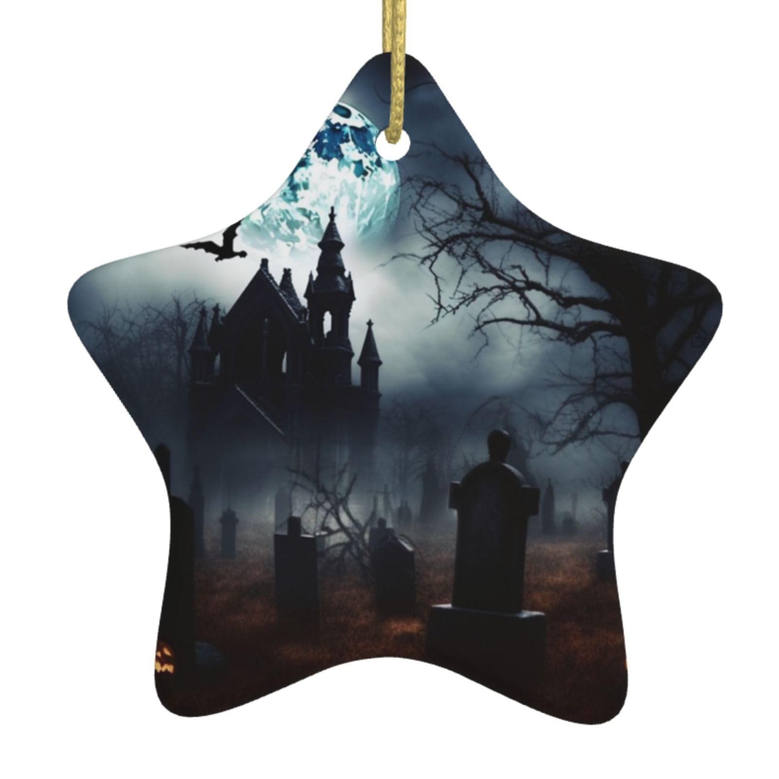 Ceramic Christmas Tree Hanging Ornaments with Gold Ropes Christmas Tree Decorations Star Ceramic Gothic Happy Halloween Pendant Keepsake Decorations for Holiday Xmas Gift Ideas