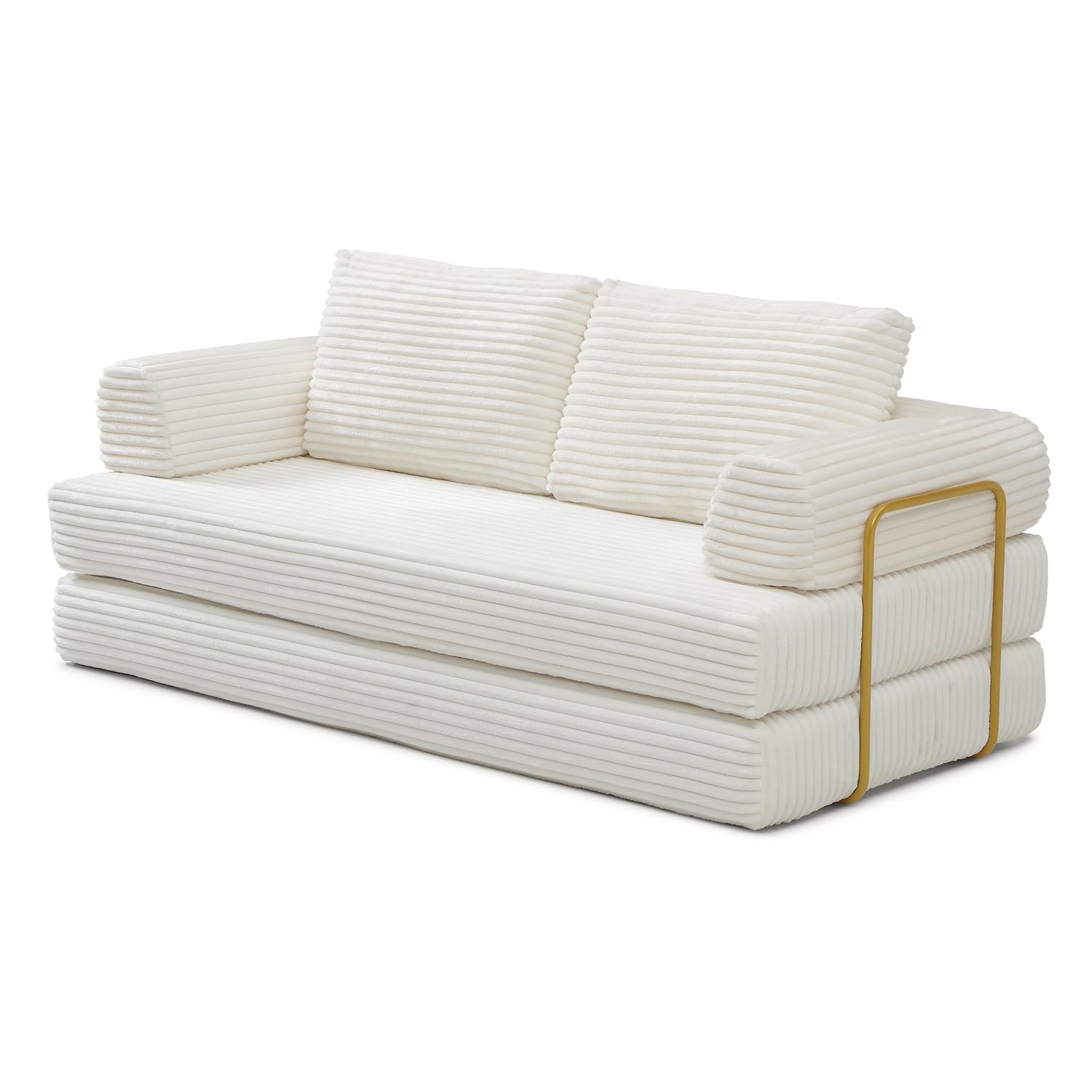 ivoros 80” Convertible Sleeper Sofa Bed, High Back Plush Corduroy Boneless Futon Loveseat with Pull Out Bed, Fixed-Shape Folding Floor Mattress Couch, No Assembly Required (Beige)