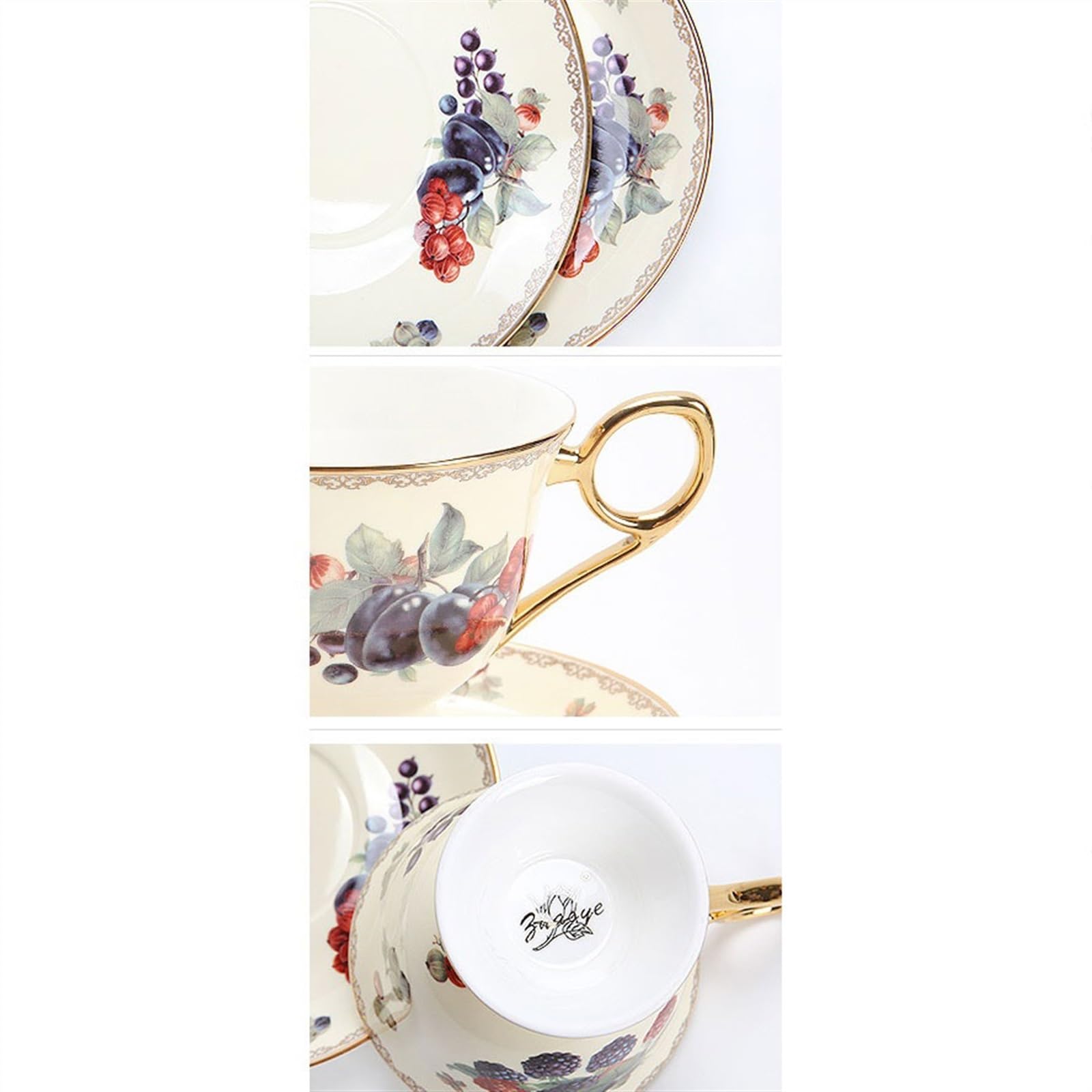 Maison Ensemble de grandes tasses à café et soucoupes scandinaves, thé noir exquises britanniques haut gamme, luxe en porcelaine fleurs Décoration(Blanc)