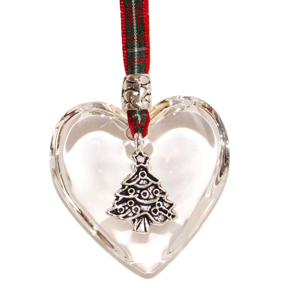 The Heart Shack Macgregor Tartan Glass Hanging Heart Christmas Tree Decoration With Christmas Tree Charm - Free P&P On Orders Over £20