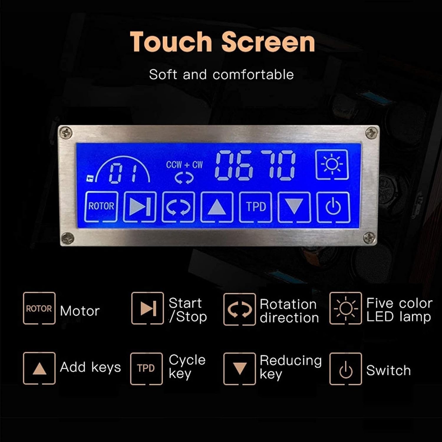 FENOKD Automatic Watch Winder Box LCD Touch Screen with Light Quiet Motor for Watches Display for Men Women Gift Large Capacity (A 6+0)