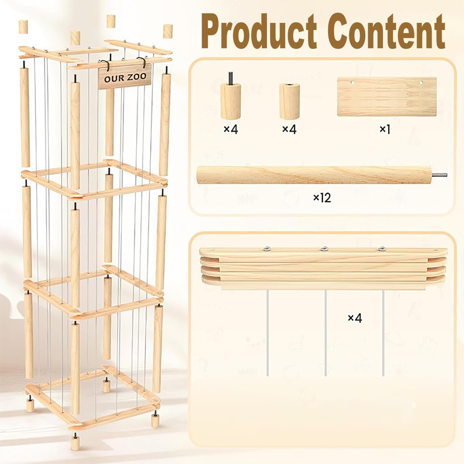 Rangement Peluche Chambre Enfant，Range Peluche en Bois Gain de Place，Organisateur de Rangement Gain de Place pour Jouets pour Chambre d'enfant, Salle de Jeux