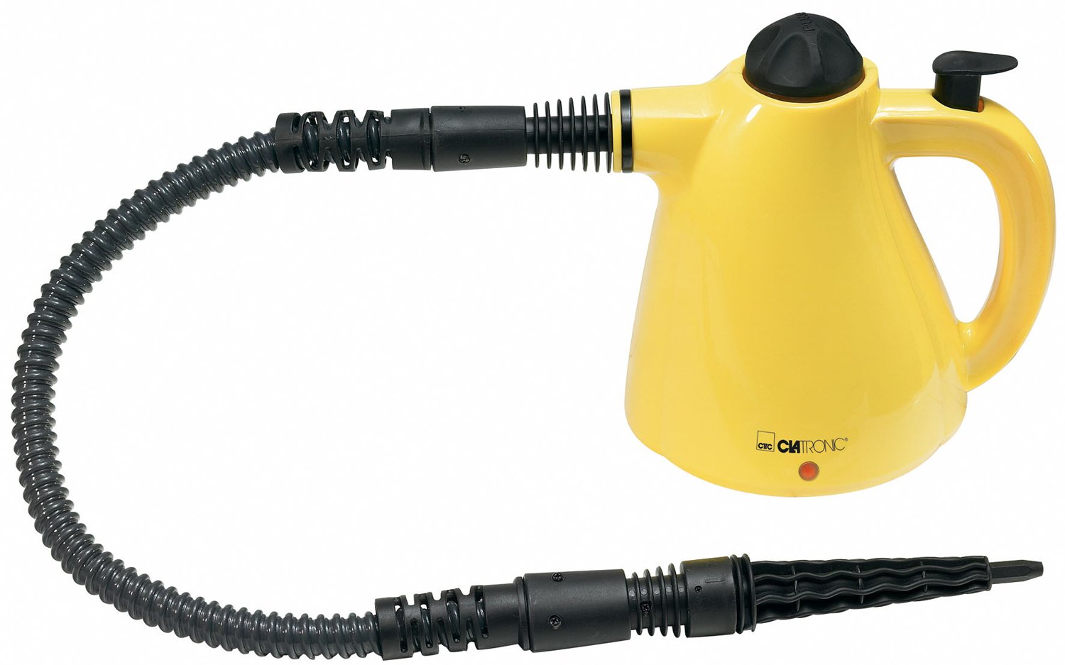 Clatronic DR 2930 - Limpiador al vapor de mano, 8 accesorios, 5 metros cable, 1000 W, color amarillo y negro