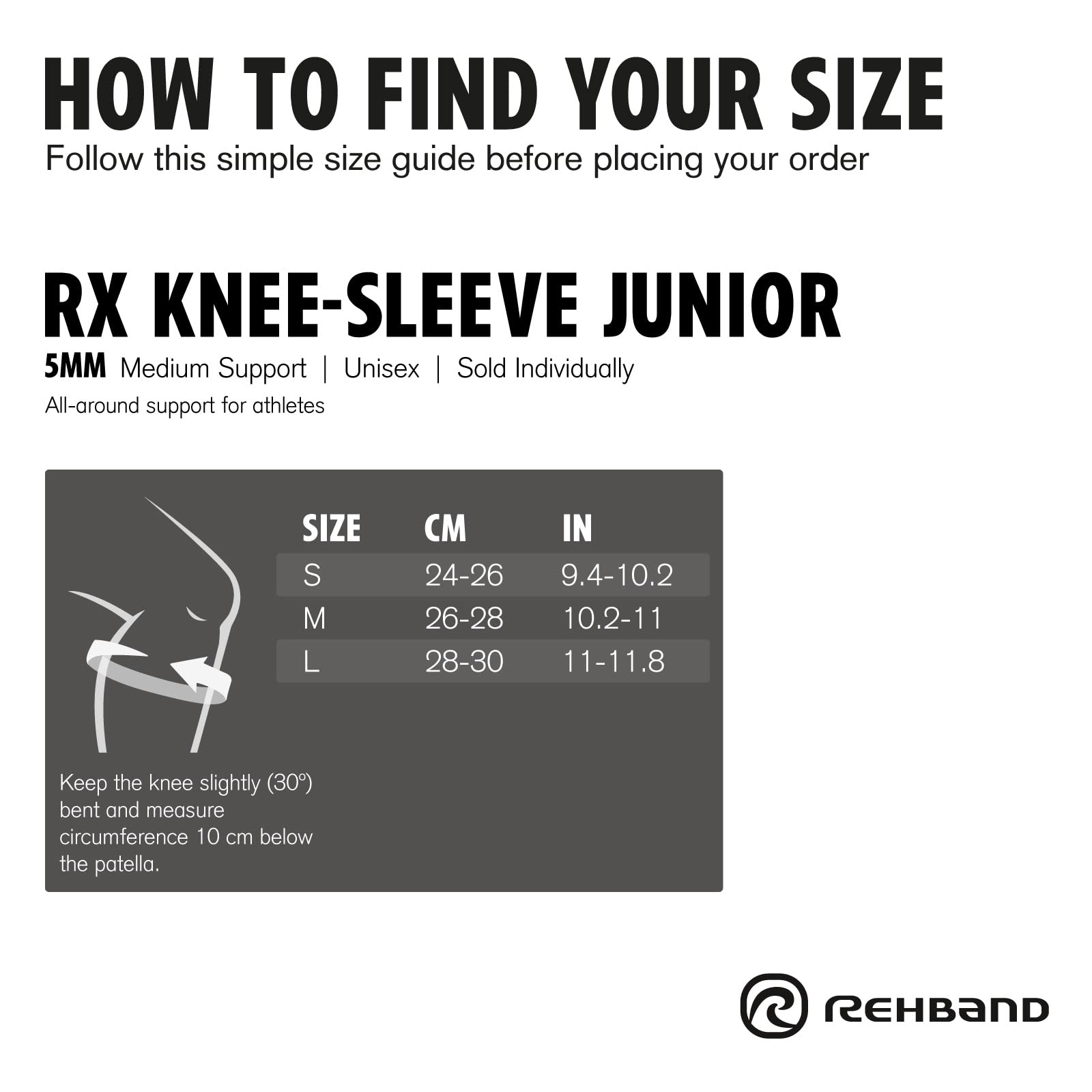 Rehband Rx Knee Sleeve Junior, genouillère 5mm en néoprène, genouillère pour athlètes juniors, Couleur:Noir - 1 Paire, Taille:L
