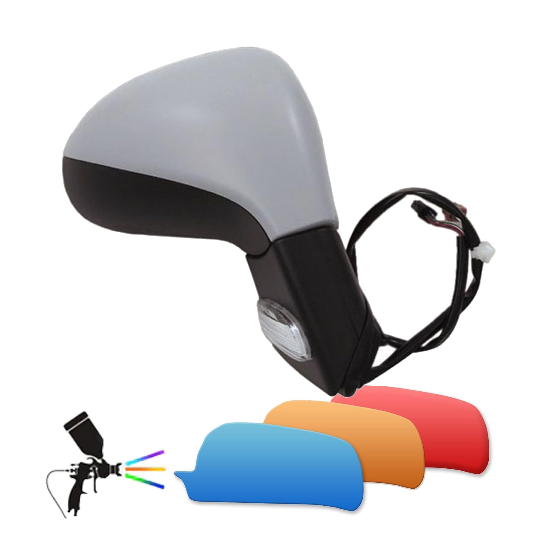 Retrovisore Completo Peugeot 207 2006-2015, Regolazione Elettrica, Manuale Pieghevole, Riscaldamento, Grigio Verniciare, Con Lampeggiante, Sonda Temp., Destra Lato Passeggero