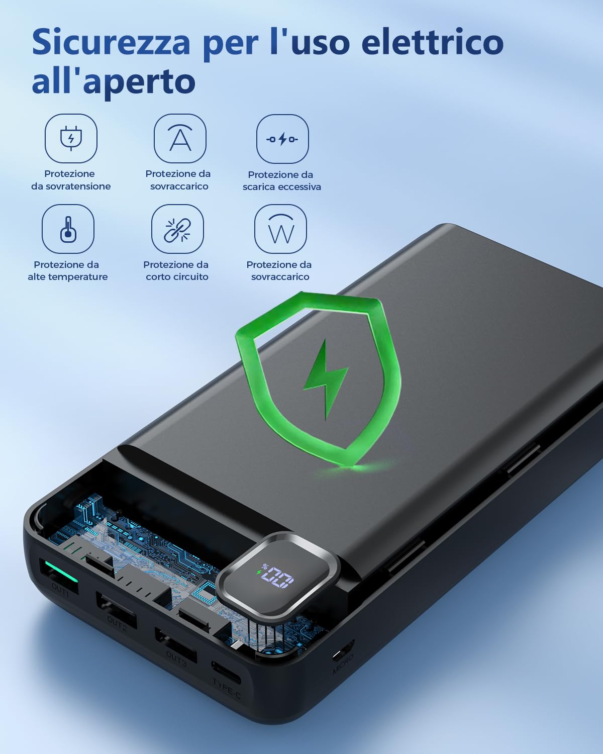 Power Bank 50000 mAh, 22,5 W Caricabatterie portatile USB C