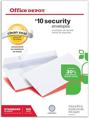 Miniatura 6 de Office Depot Sobres de seguridad reciclados con sello limpio (TM), #10 (4 18 pulgadas x 9 12 pulgadas), blanco, caja de 500, 77R49