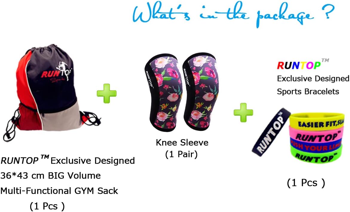 RUNTOP Knee Sleeves(1 PAIR) 7 mm Neoprene Knee Supports Pain Compression Brace Cap for Squats Cross Fitness Training WODS Weightlifting Powerlifting Knee Pads For Men Women Kids