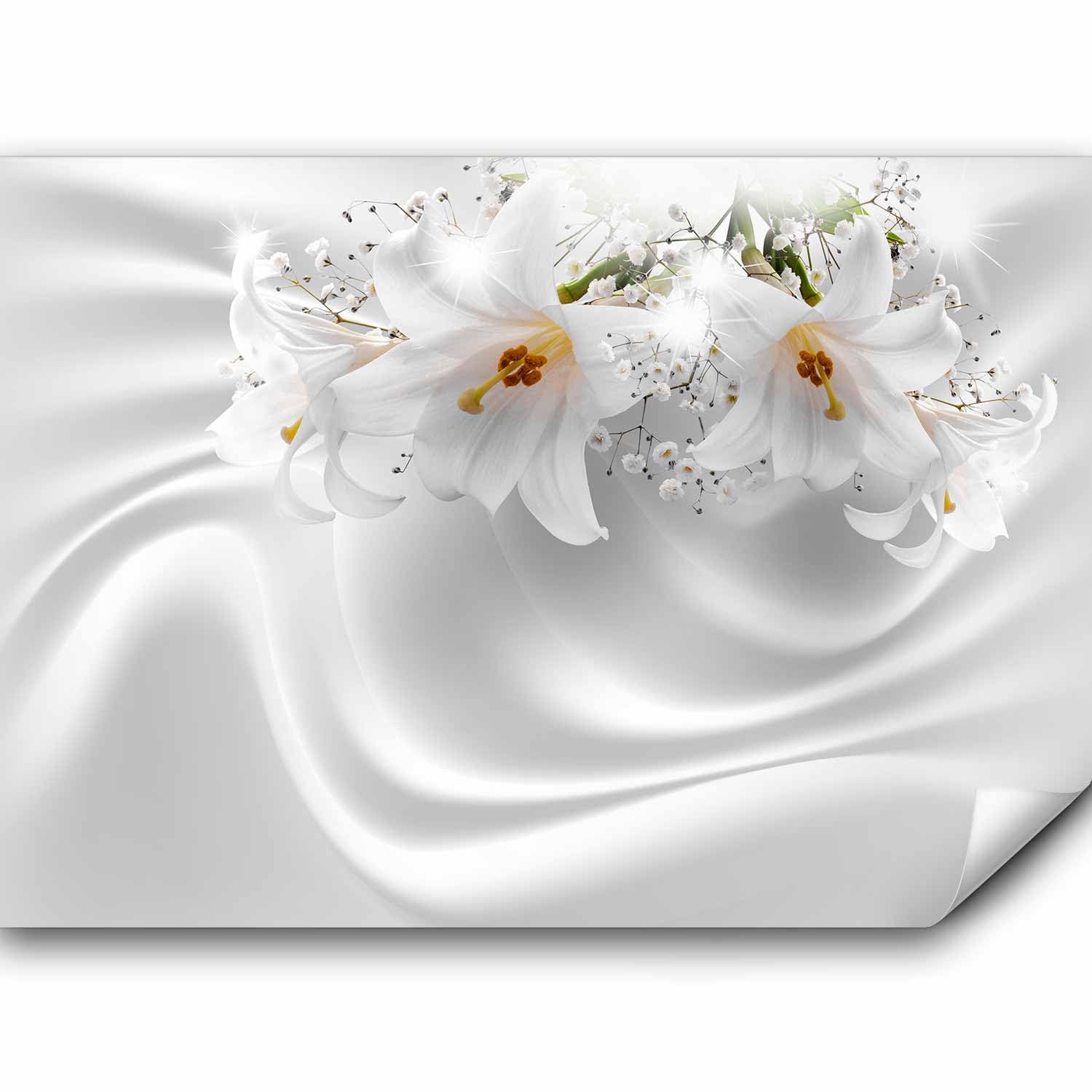 Fototapete murando Blumen Lilien 400x280 cm Vlies Tapeten Wandtapete XXL Moderne Wanddeko Design Wand Dekoration Wohnzimmer Schlafzimmer Büro Flur Blume Abstrakt weiß 3D Optisch Illusion b-C-0158-a-a