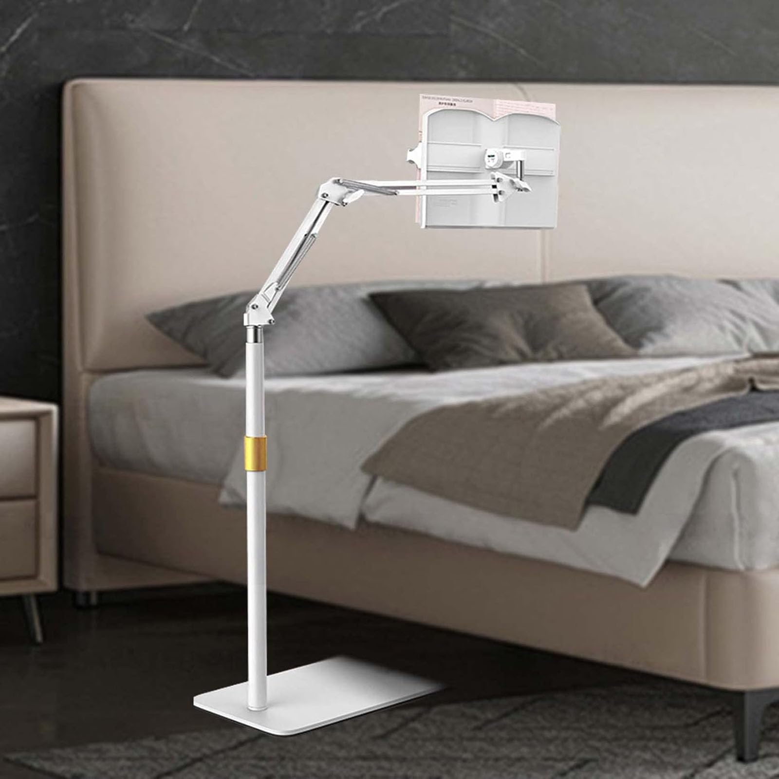 Atril de Lectura Ergonómico – Soporte para Libros & Tabletas – 360° Giratorio, Altura Ajustable 55-100 cm – Manos Libres para Cama, Oficina, CocinaWhite,One Size