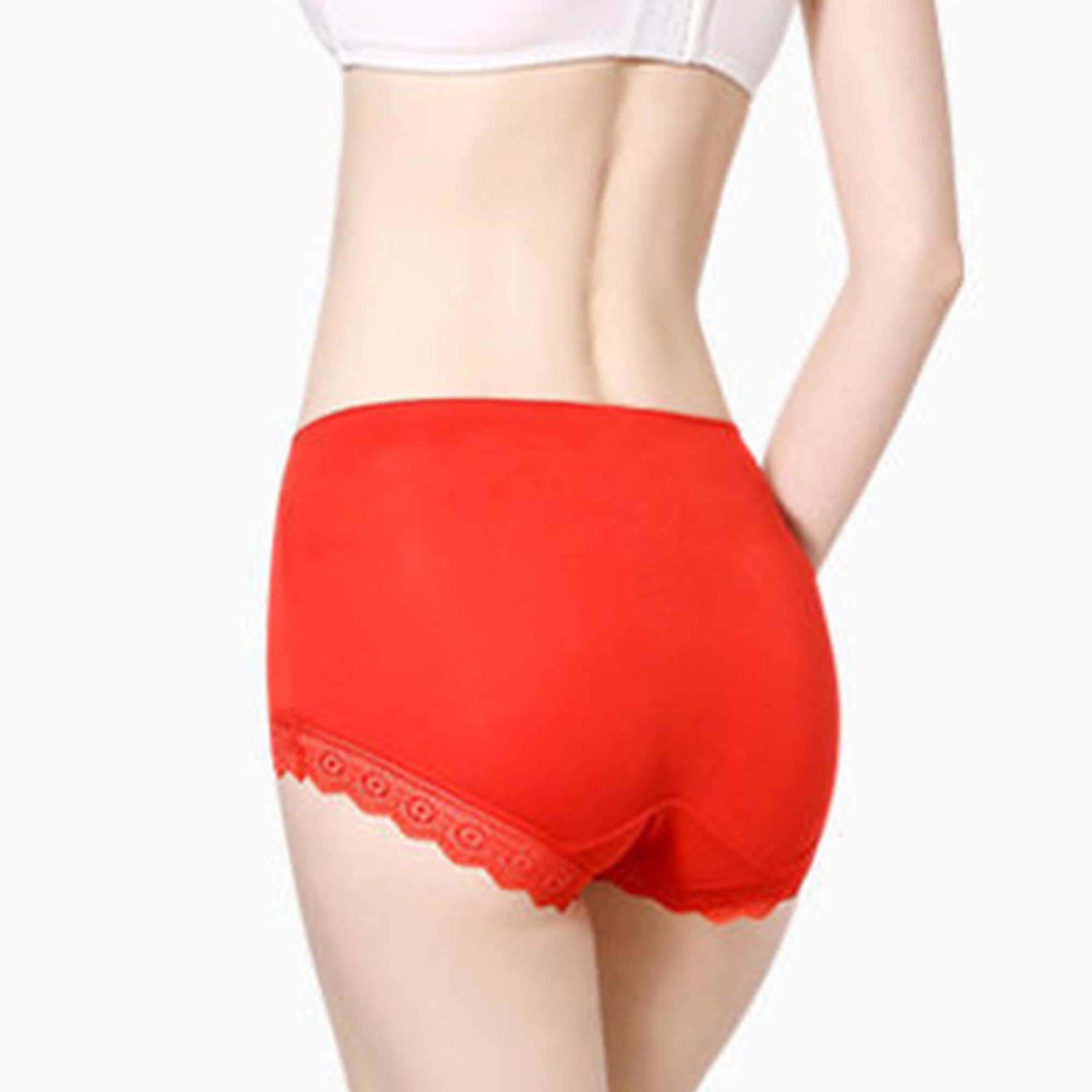 Calzoncillos de modal para mujer, talla grande, color sólido, transpirables, con encaje, multicolor, suaves y cómodos (rojo, 5 unidades, M)