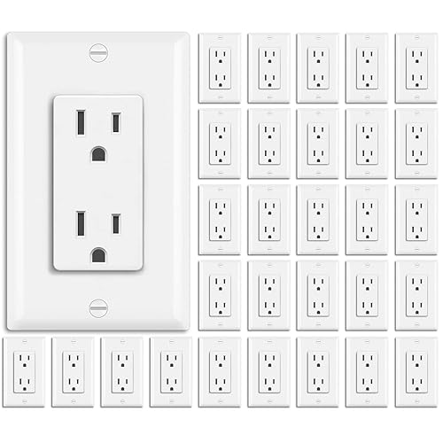 BESTTEN Paquete de 30 tomas de corriente decoradora de 15 amperios, enchufe eléctrico estándar de pared, uso residencial y comercial, no resistente