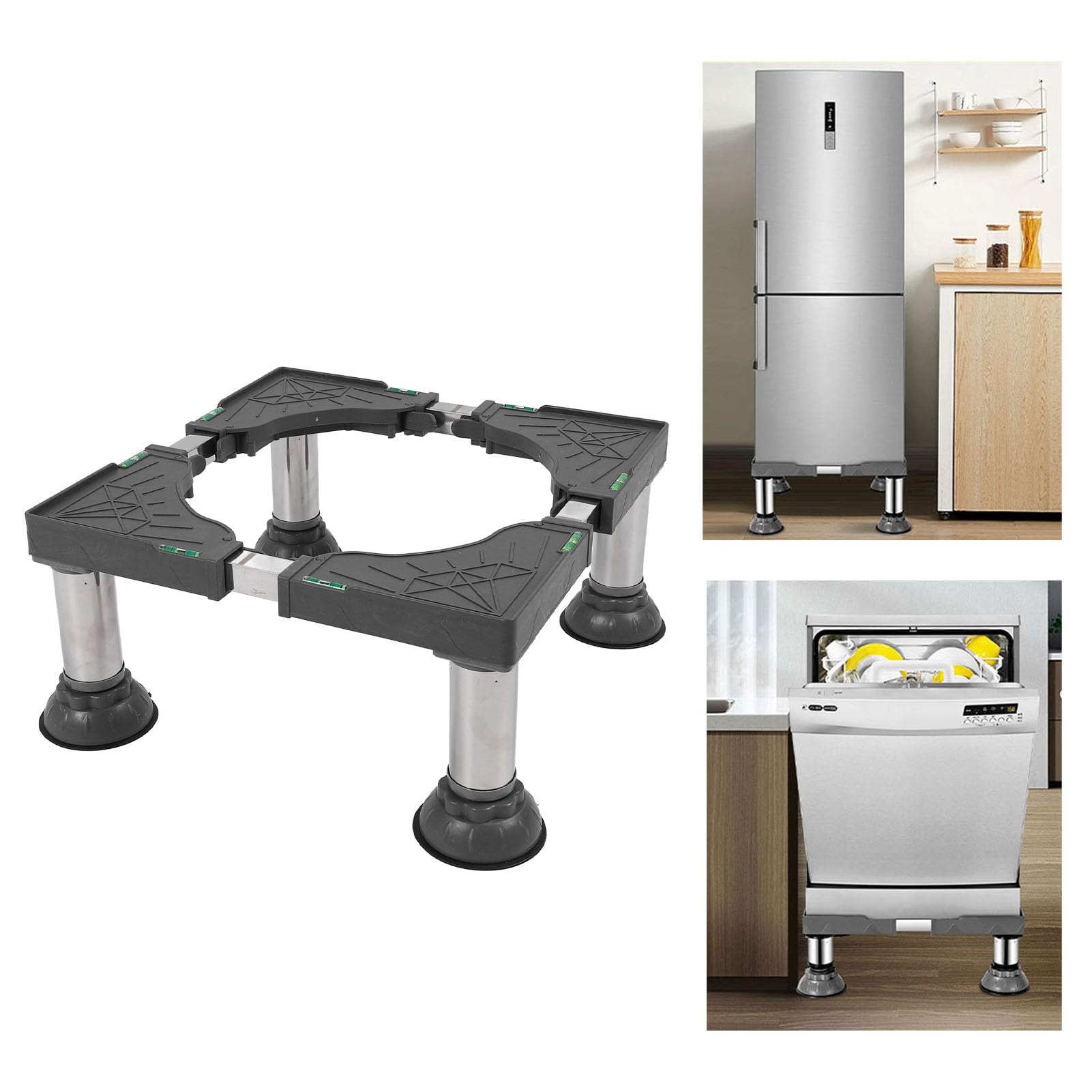 Wakects Telaio Base Lavatrice con 4 Piedini, Supporto Lavatrice Regolabile, Telaio Base Lavatrice, Supporto Frigorifero per Lavatrice, Frigorifero e Asciugatrice