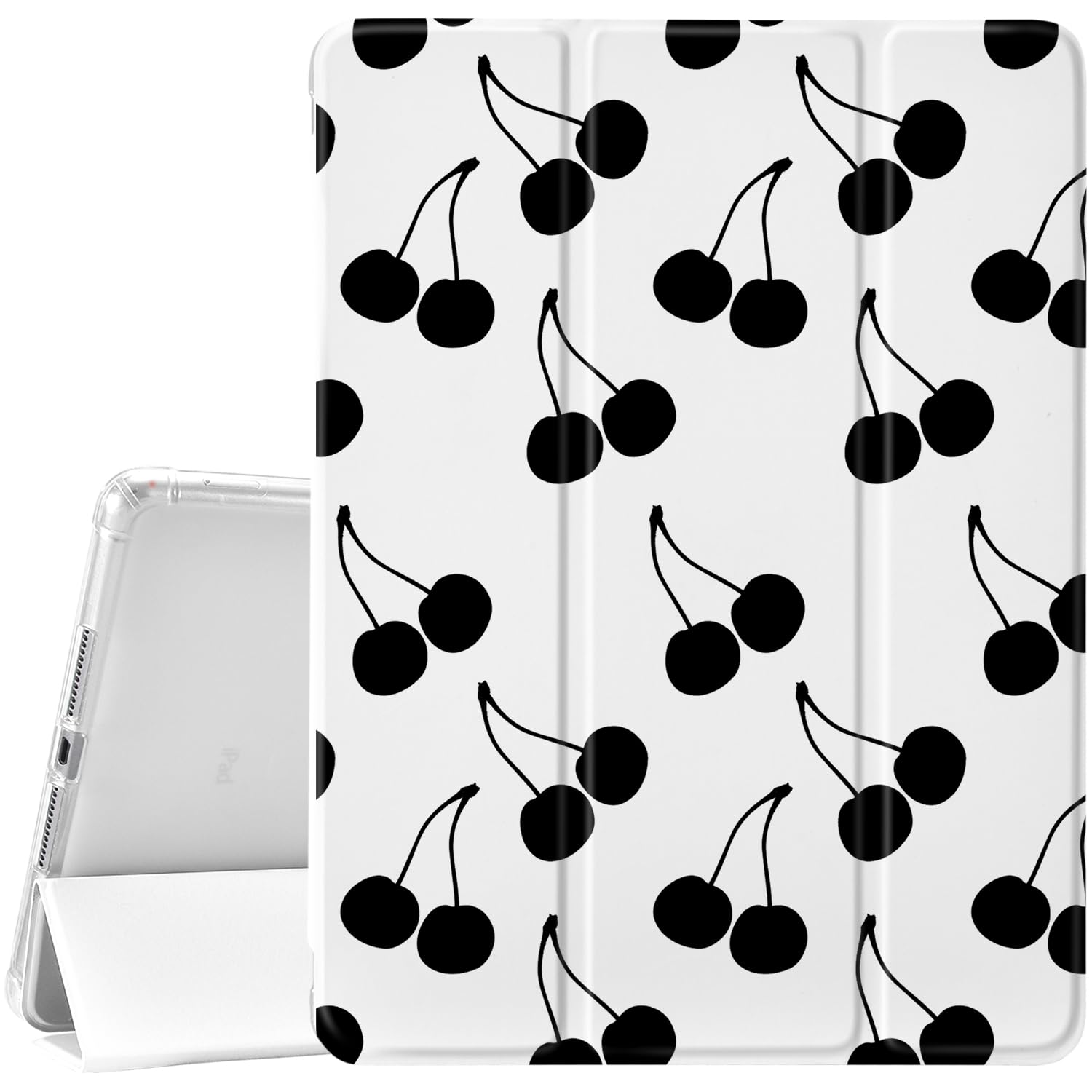 Idocolors Cute Cherry Pad Case for 11 Inch iPad Air(2024), Clear TPU Smart Stand Back Cover with Pencil Holder, Auto Wake/Sleep Foldable Shockproof
