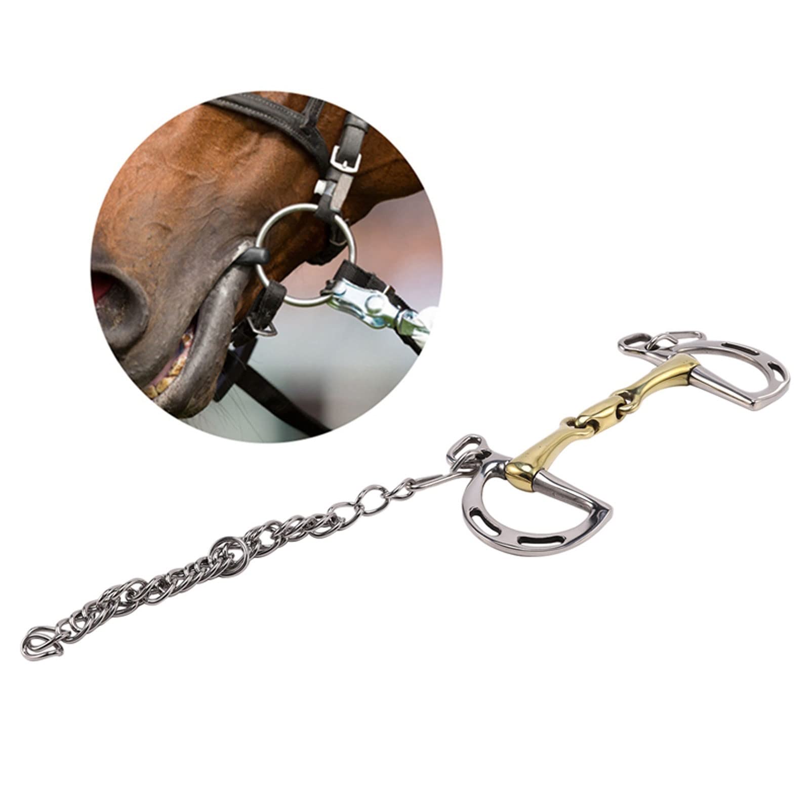 Wygwlg Rodillo de Boca de masticación de Caballo de bajo apalancamiento de Boca de Acero Inoxidable, Boca articulada sólida con Cadena de Gancho Binocular Caballo (Color : Silver, Size : 13.2cm)