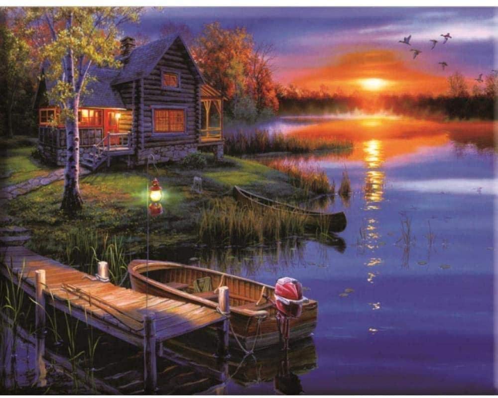 Kit broderie point de croix paysage de rivière 40x50cm avec fils de coton colorés