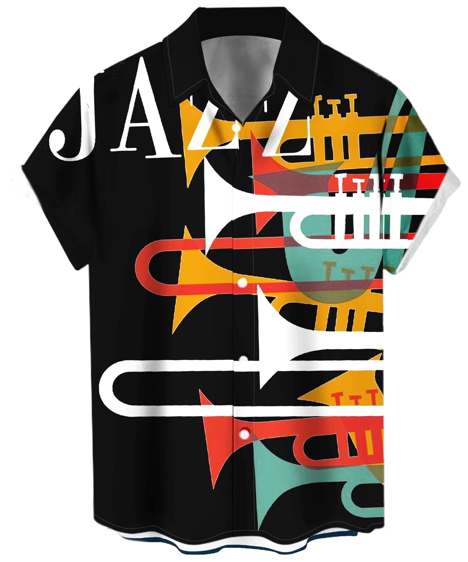 Lzzidou Men's Trumpet-Black Vintage Bowling Shirt 1950S Retro Rockabilly Style Short Sleeve Button Down Music Hawaiian Shirts, Xxl