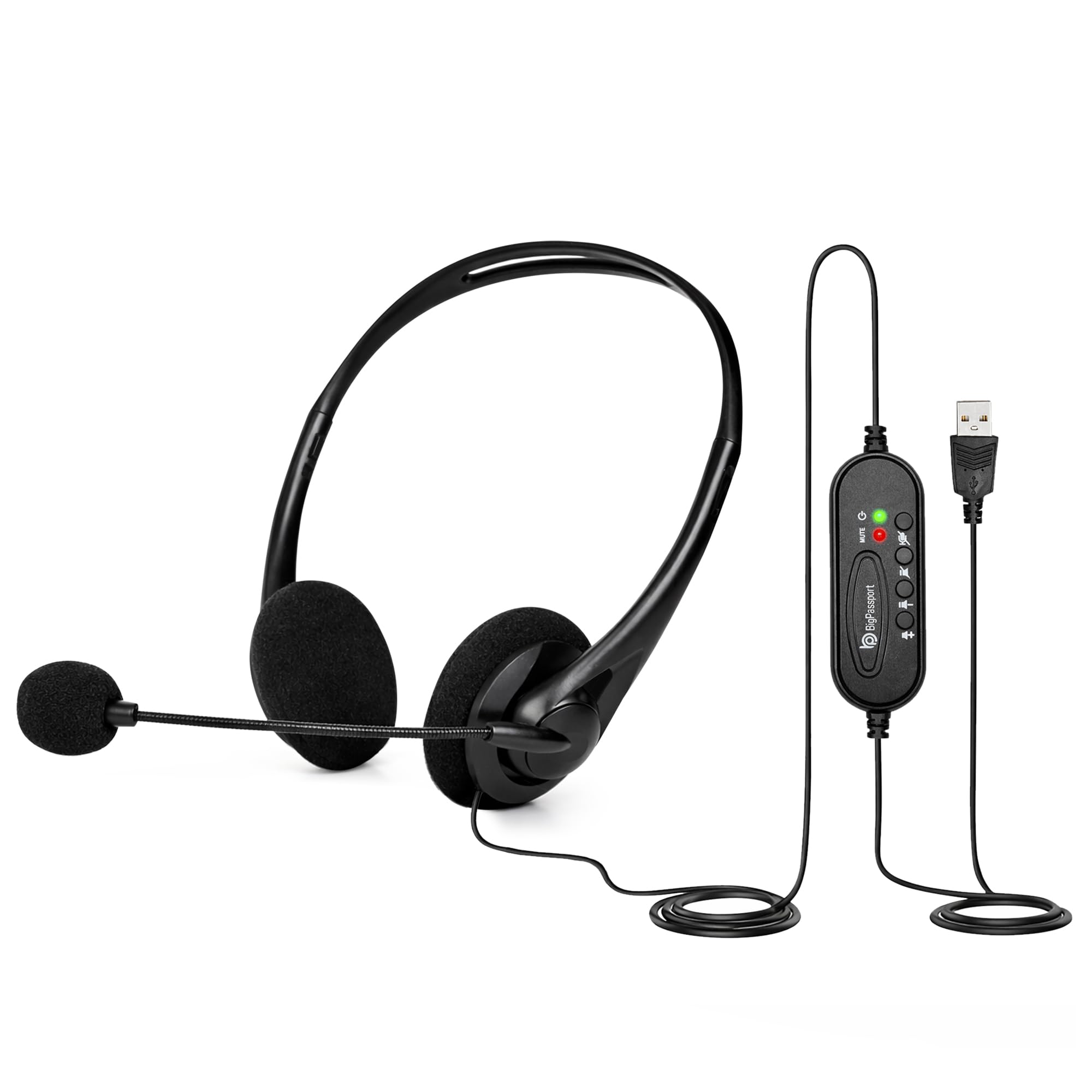BigPassport Wired USB Headset with Noise Cancelling Microphone | HD Audio & All-Day Comfort for Online Meetings & Office Calls | USB Headphones for PC & Laptop | Model: Pro-Tech 491 (Black)