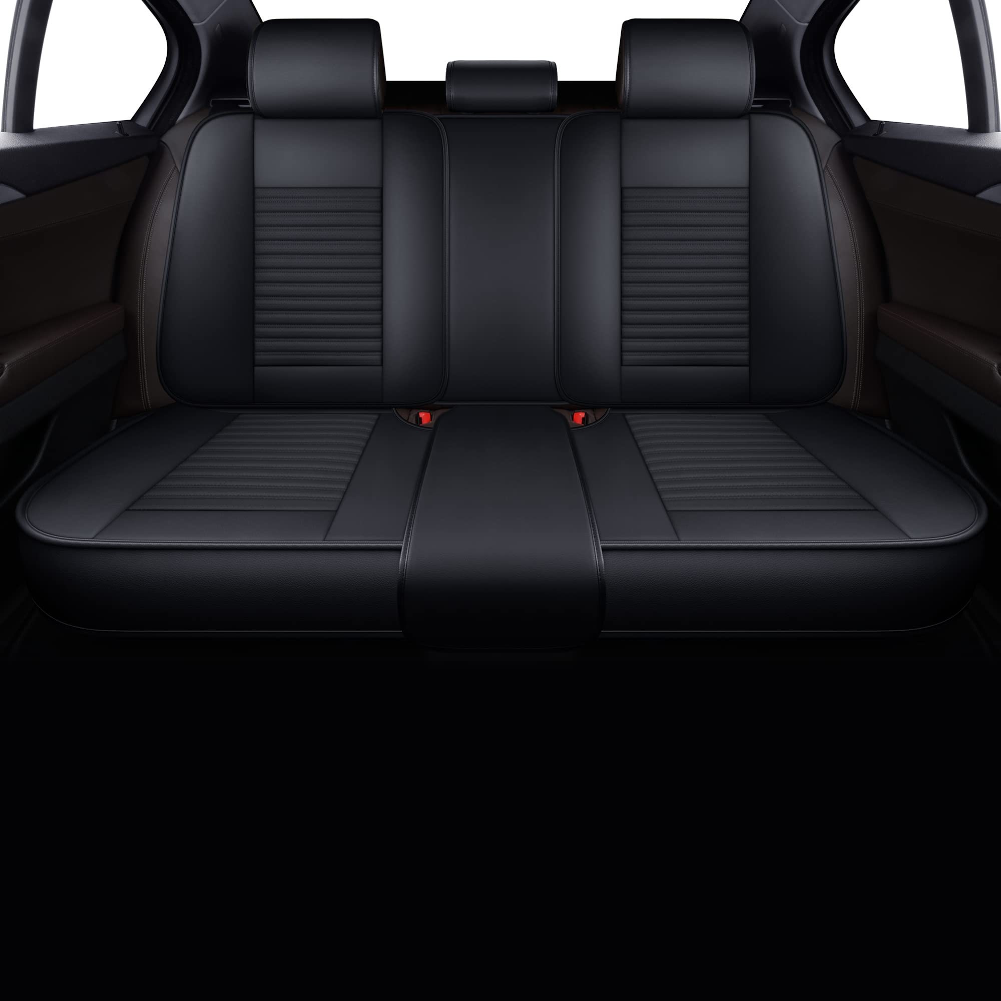 LINGVIDO Universal Car Seat Cover, Breathable and Waterproof Faux Leather Automotive Seat Covers for Cars SUV Sedan Winter (Rear Seat, Black & Blue Line)