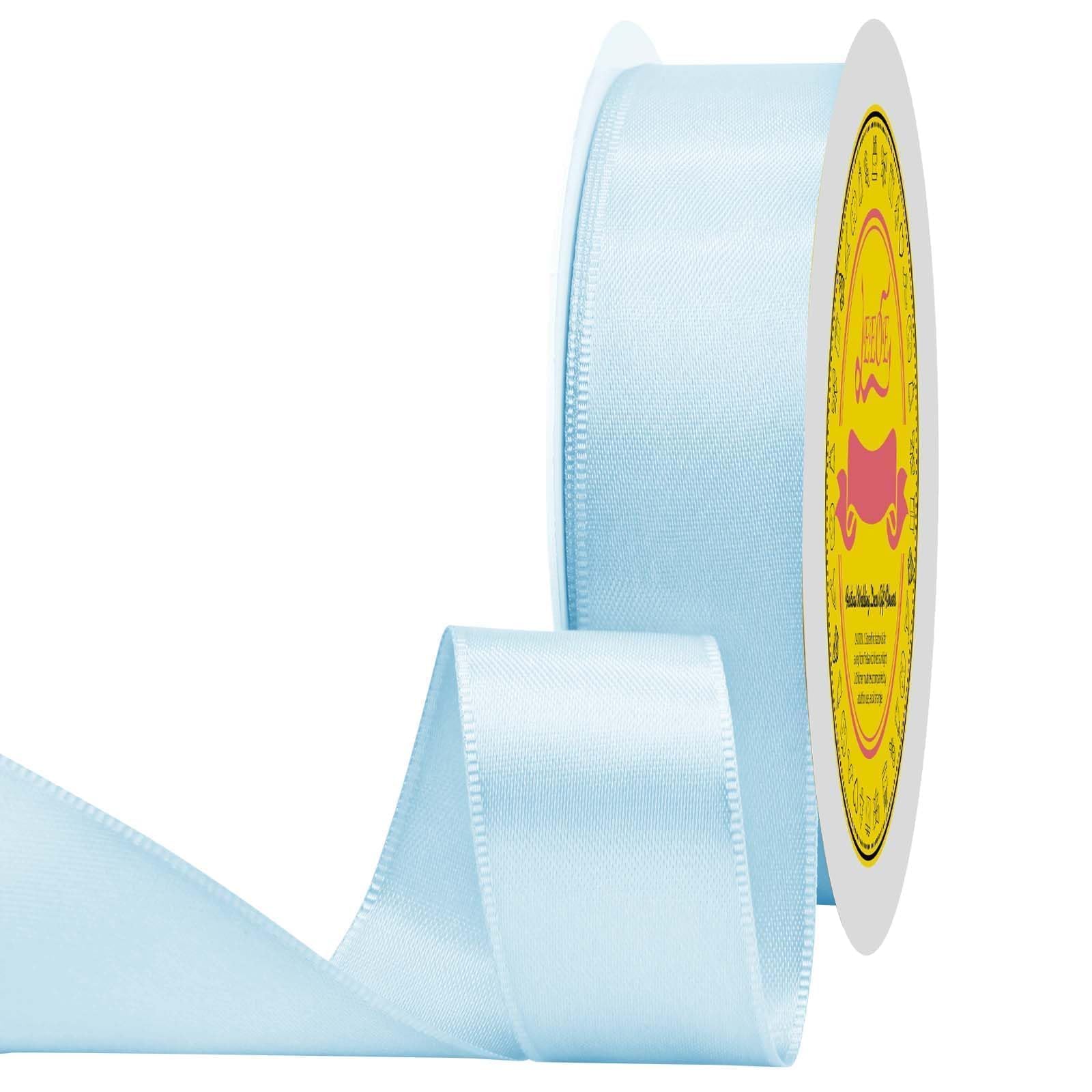 Lt Blue Double Face Satin Ribbon 1 inch X 50 Yards Spool Bright Colors Very Suitable for Weddings Gift Package Wrapping Dancer Wand Sewing Party Hair Bow Invitation Decorations and More