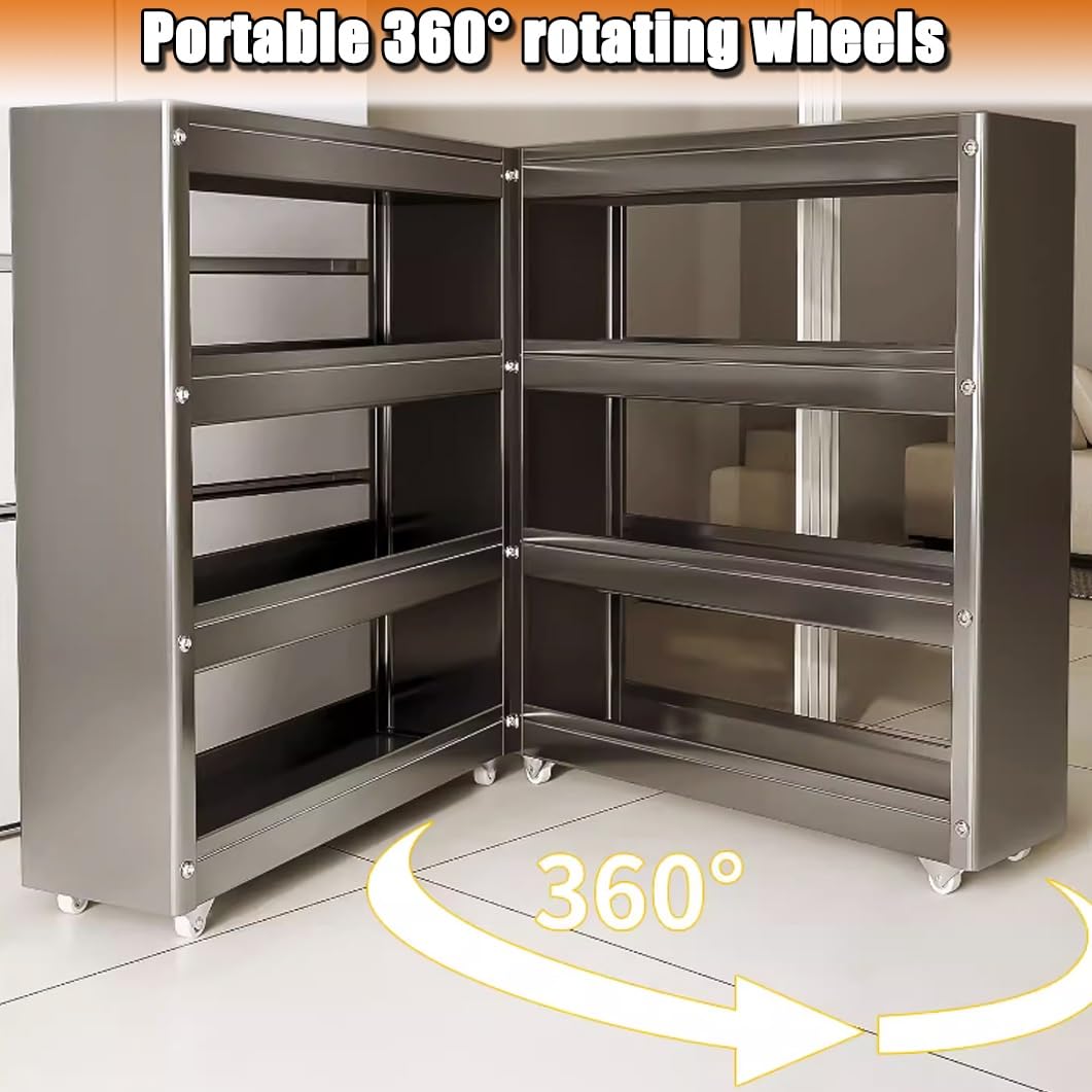 Carrito de almacenamiento de metal, carrito utilitario rodante con ruedas, organizador estrecho independiente para cocina y baño, ideal para espacios pequeños