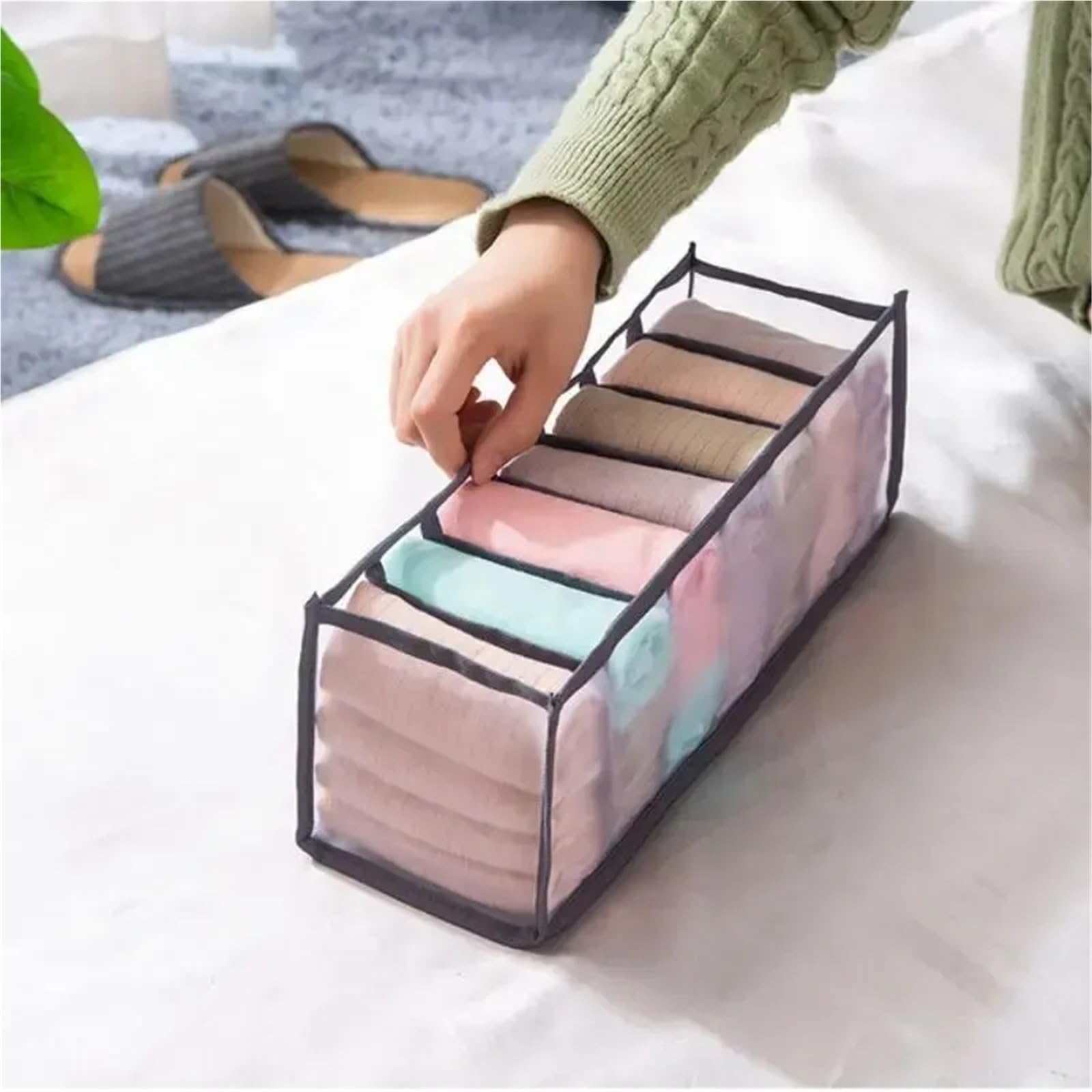Organizzatore per cassetti della Biancheria Intima, Scatola Porta Calze, Reggiseno, 11 Scomparti, Pieghevole, in Poliestere, con Rete Divisa e smistamento.