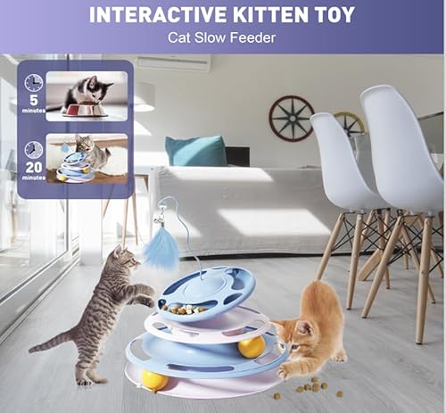 SUPERPAWS Rolo de brinquedo interativo 2 em 1 para gatos, toca-discos de 3 níveis, bola de brinquedo