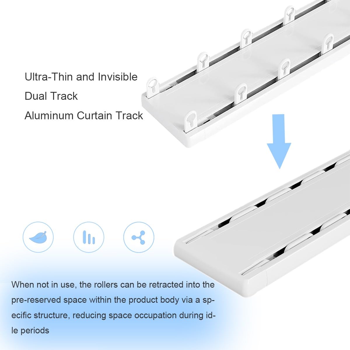 Rails de rideaux doubles ultra-fins et silencieux en aluminium pour fenêtres de camping-car et de chambre à coucher – Séparation d'intimité à montage au plafond, facile à installer, réglable de 5 à 8