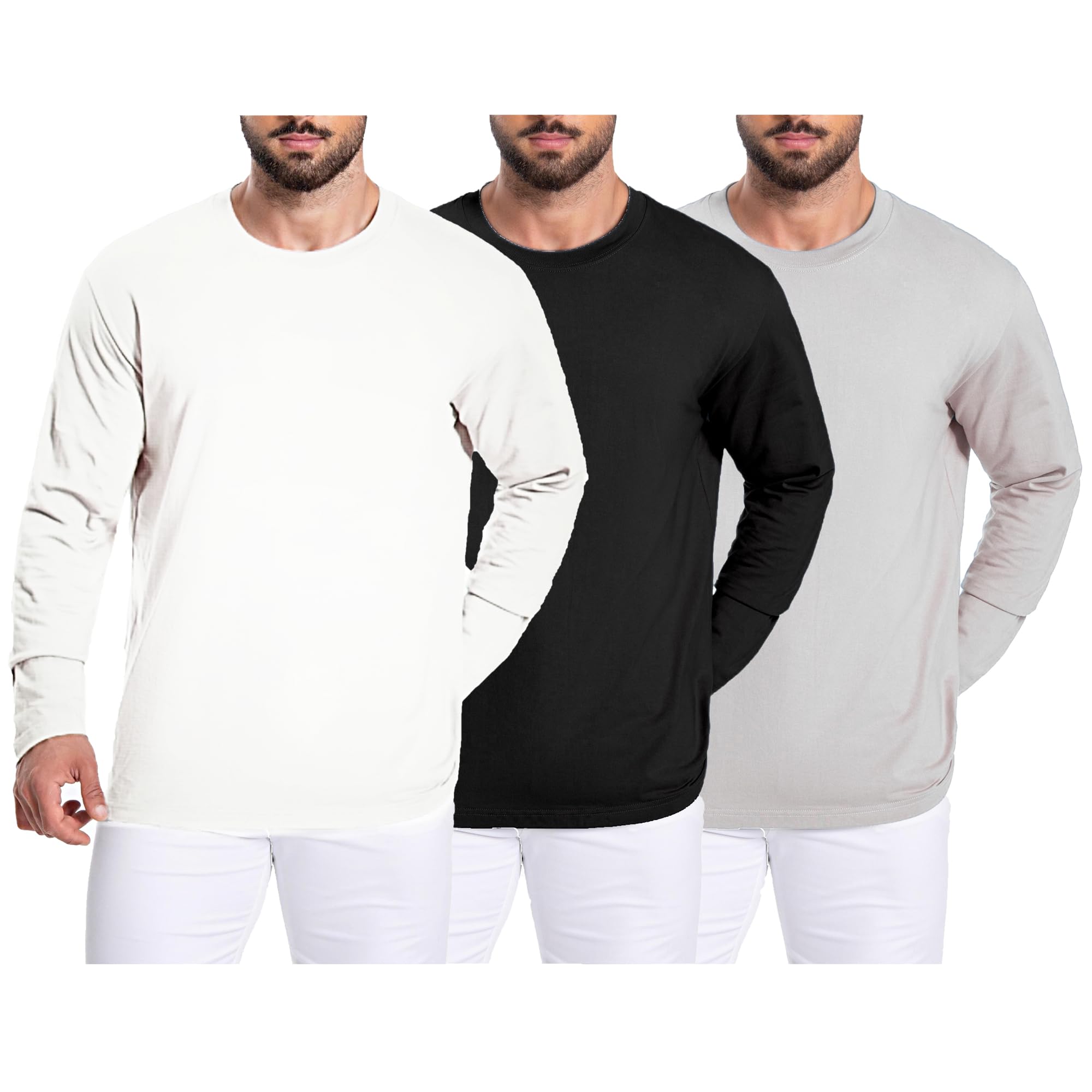 Mettclasi Men's Heavy 100% Cotton Long Sleeve T-Shirt, 1 Or 3 Pack, Classic Crewneck Solid Tee Shirt for Men