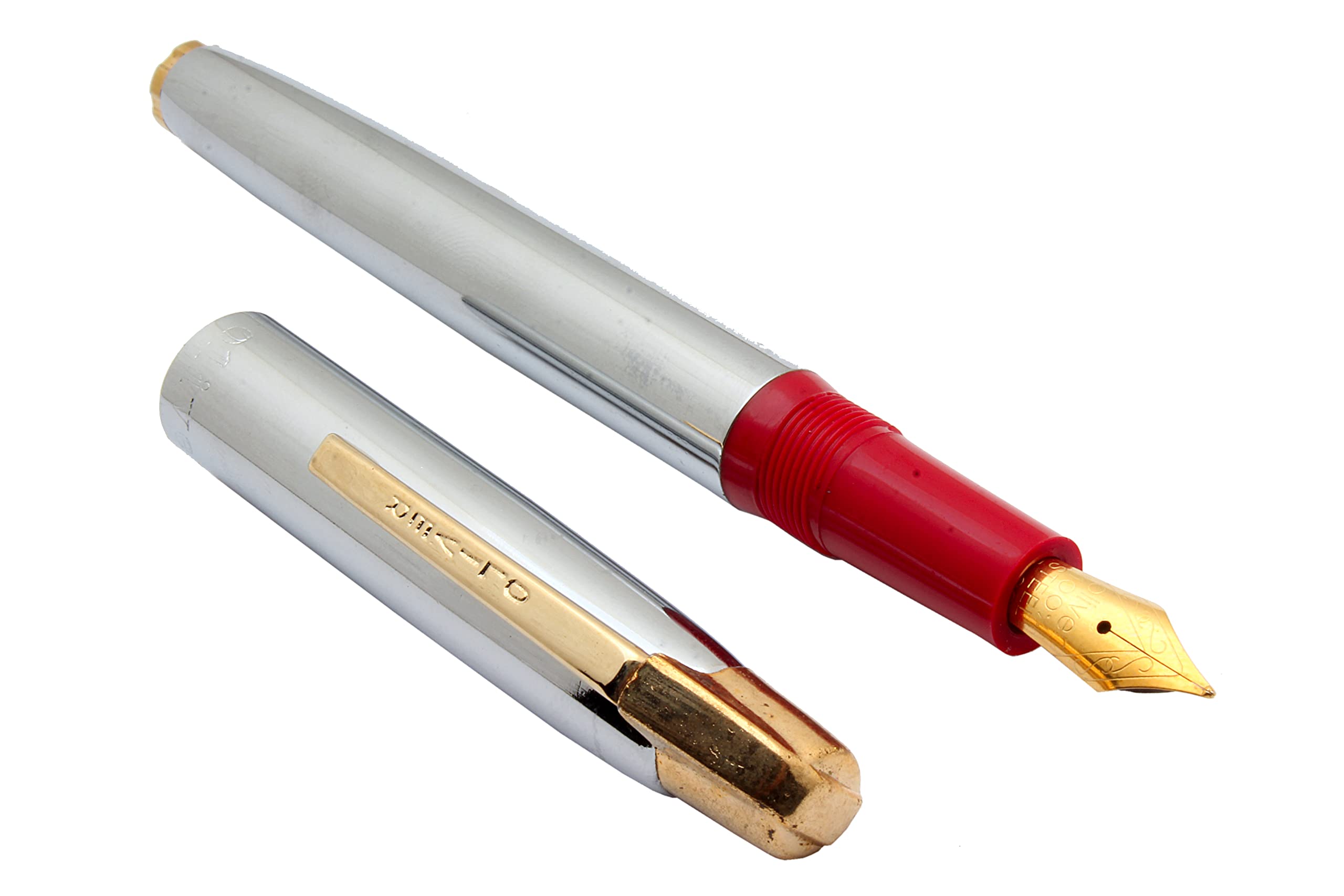 Ledos Oliver Medallist Eyedropper Fountain Pen Steel Body Golden Trims Red  Color Grip