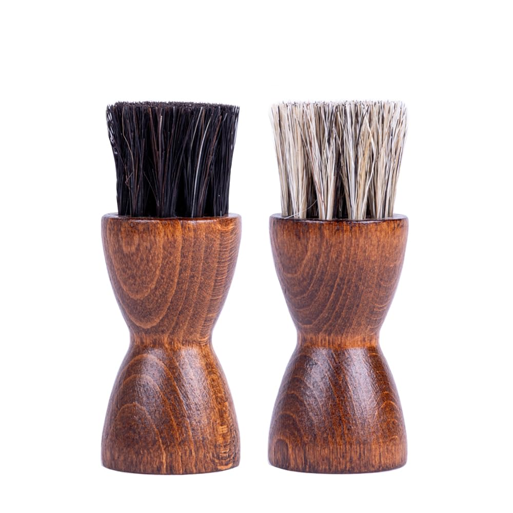 FootFitter Horsehair Dauber Brush Set, Shoe Shine Polish Applicators for Leather Boots, Dress Shoes, Sneakers & Footwear Care (Made in Germany)