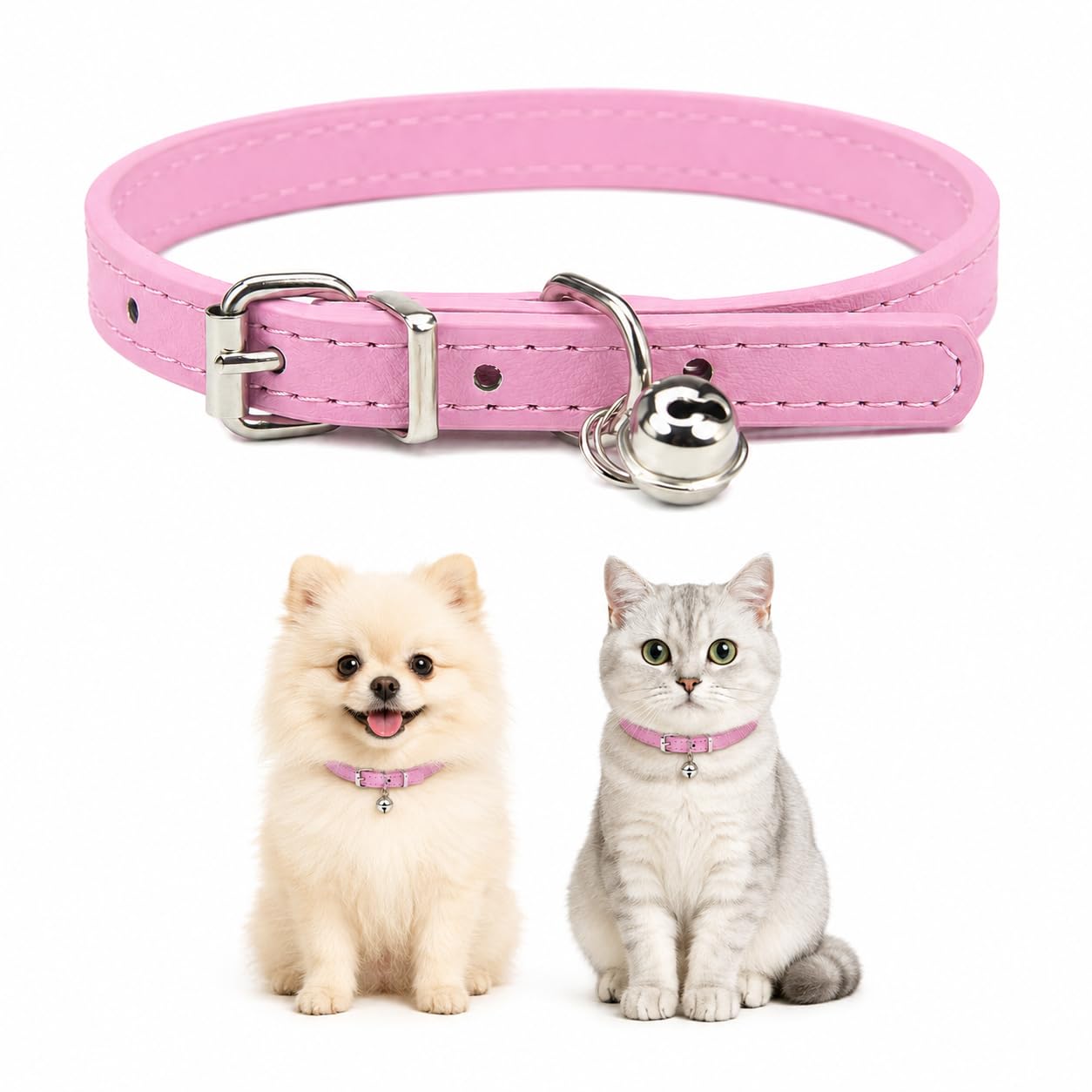 Pet Collar with Bell for Small Dogs and Cats, Pink