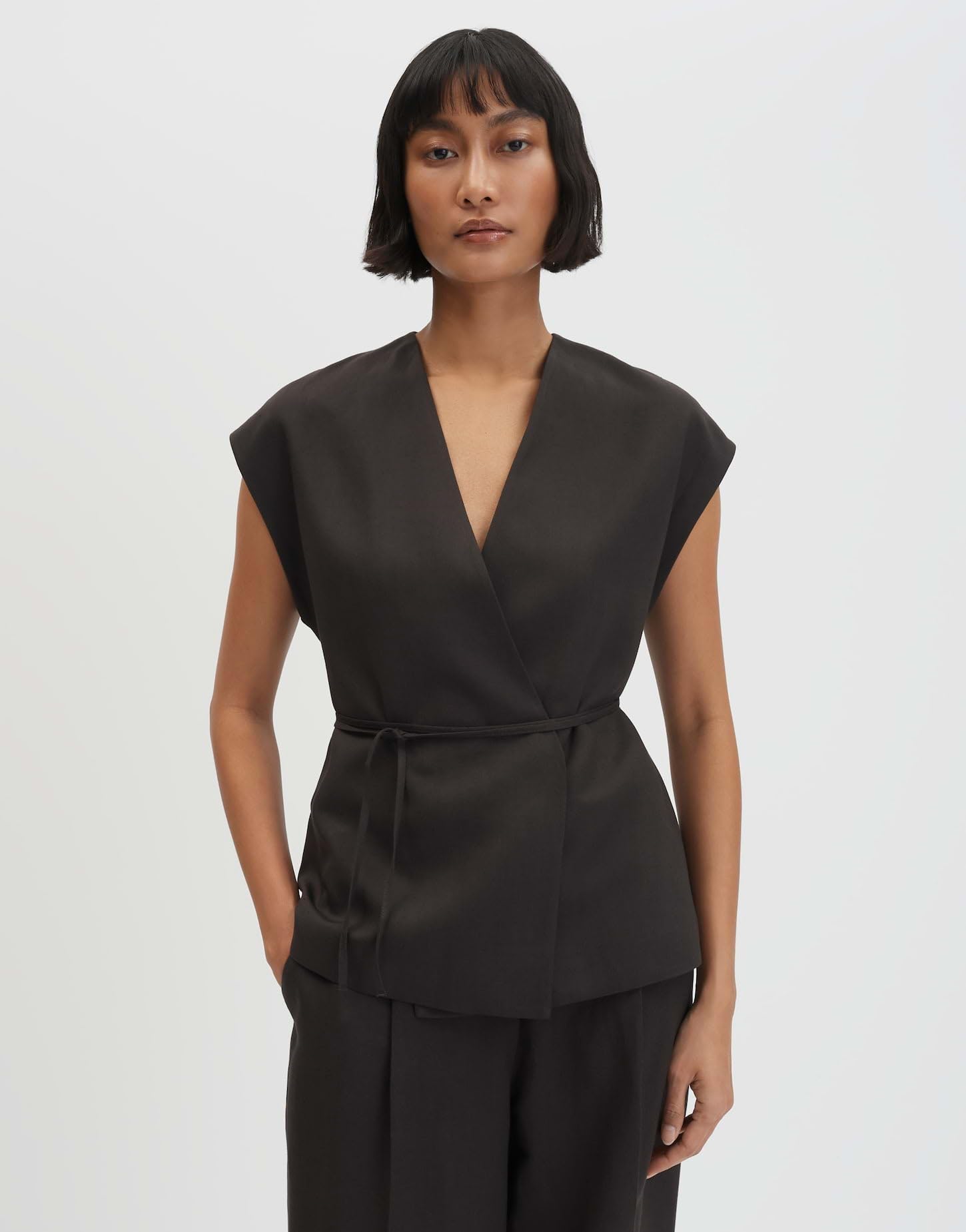 someday Damen Leinenweste mit Bindedetail Slim Fit