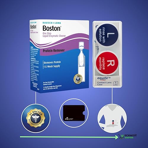 Miniatura 3 de 1 limpiador enzimático líquido Boston One Step de Bausch Lomb, 15 dispensadores estériles de un solo uso + 1 funda para lentes de contacto + 1