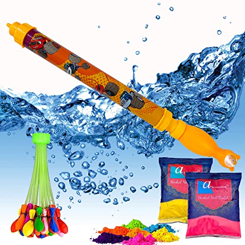 Image of Ascension High Pressure Water Toy Gun | Water Gun Pichkari for Kids| Water Pistol | Pressure Water Gun | Holi Pichkari for Boys Girls Children Pichkari with Yellow & Pink Holi Color and Bunch Balloon