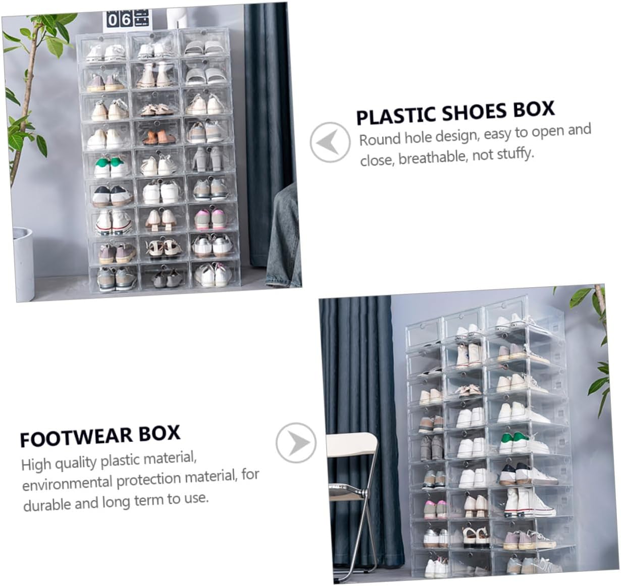 6pcs Transparent Plastic Shoes Storage Boxes Stackable Drawer-type Containers for Sneakers Dustproof and Organizer for Efficient Shoe Organization