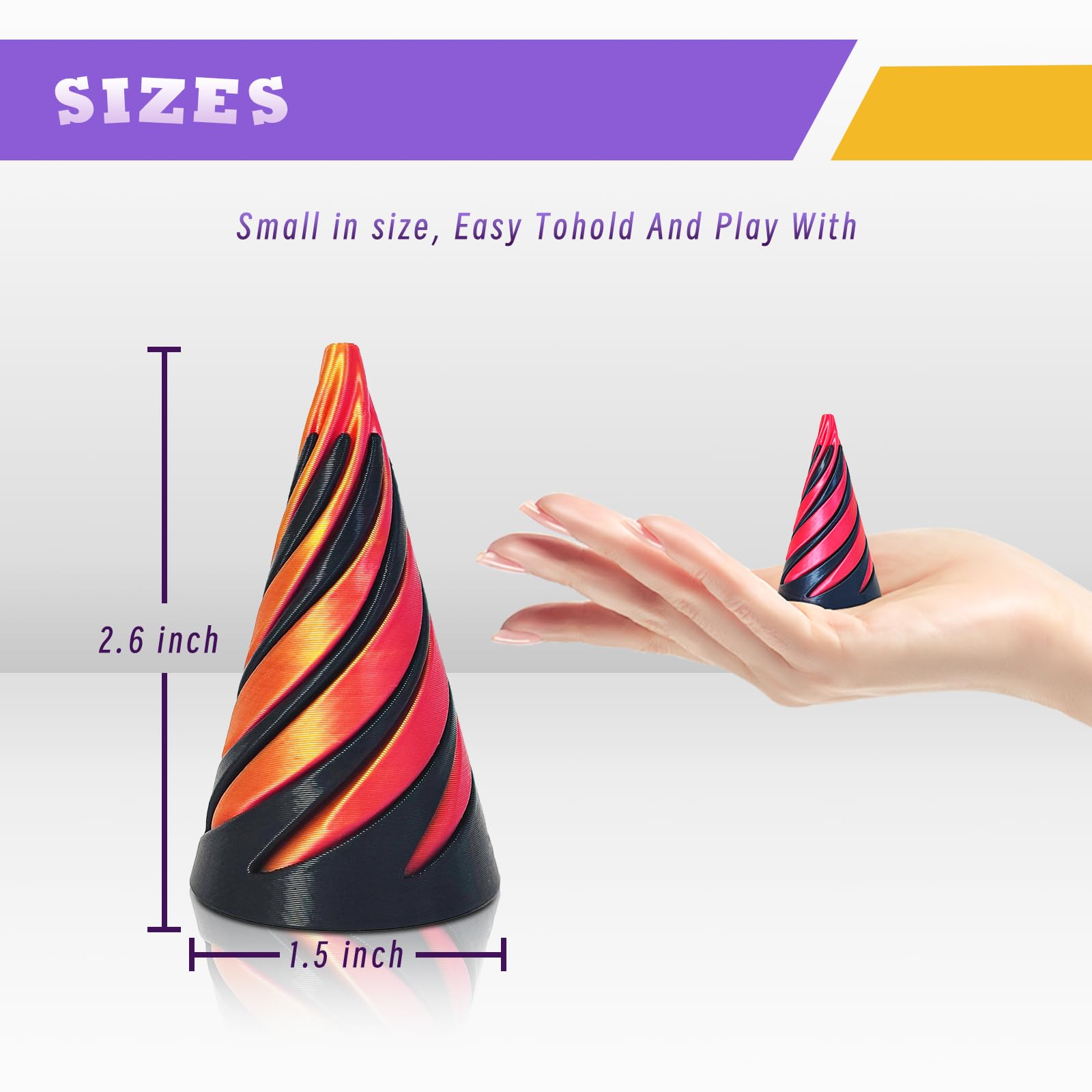 Photo 1 of 2 Pcs Impossible Pyramid Passthrough Fidget Toys,3D Printed Impossible Cone,Spiral Cone Fidget Toy,Desktop Ornament Fidget Toys That Relieve Anxiety and Stress,Souvenir Gift