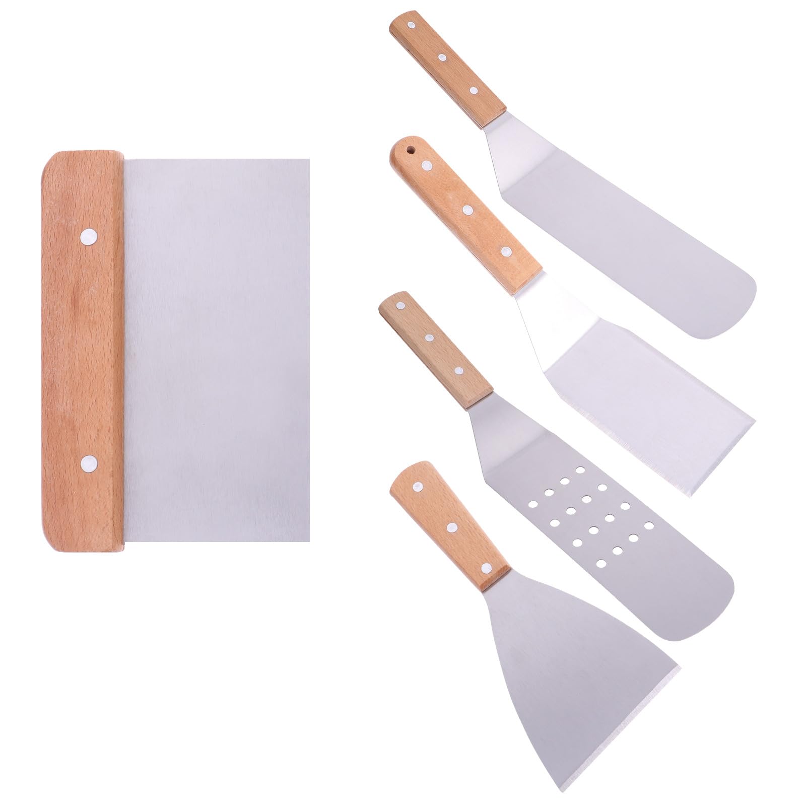 Toyvian Espátulas de Acero Inoxidable con Mango de Madera Utensilios de Cocina Ergonómicos para Pizza y Bistec Pala Resistente para Transferencia y Corte Fácil