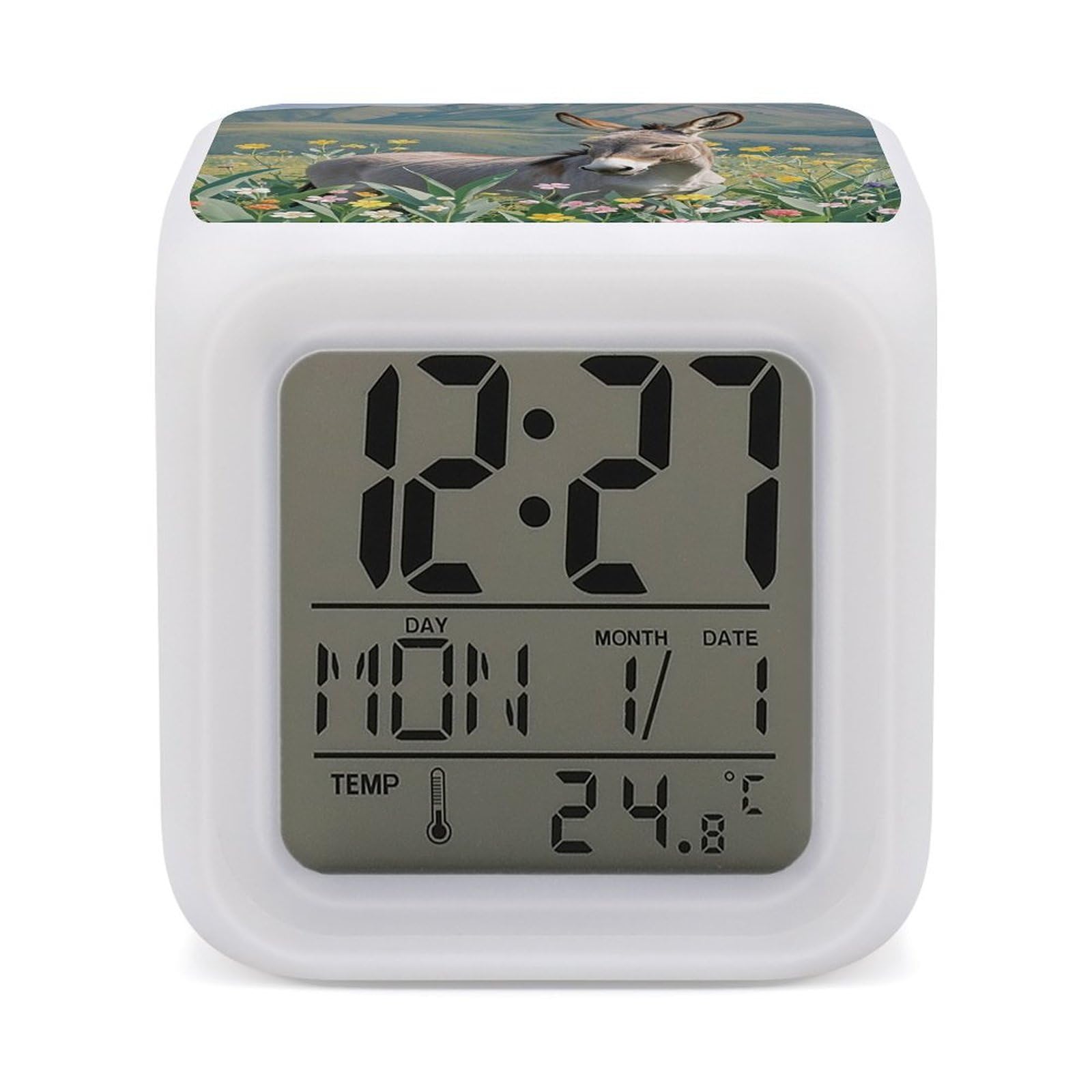 Reloj despertador de burro contra despertares difíciles con pantalla LED nocturna