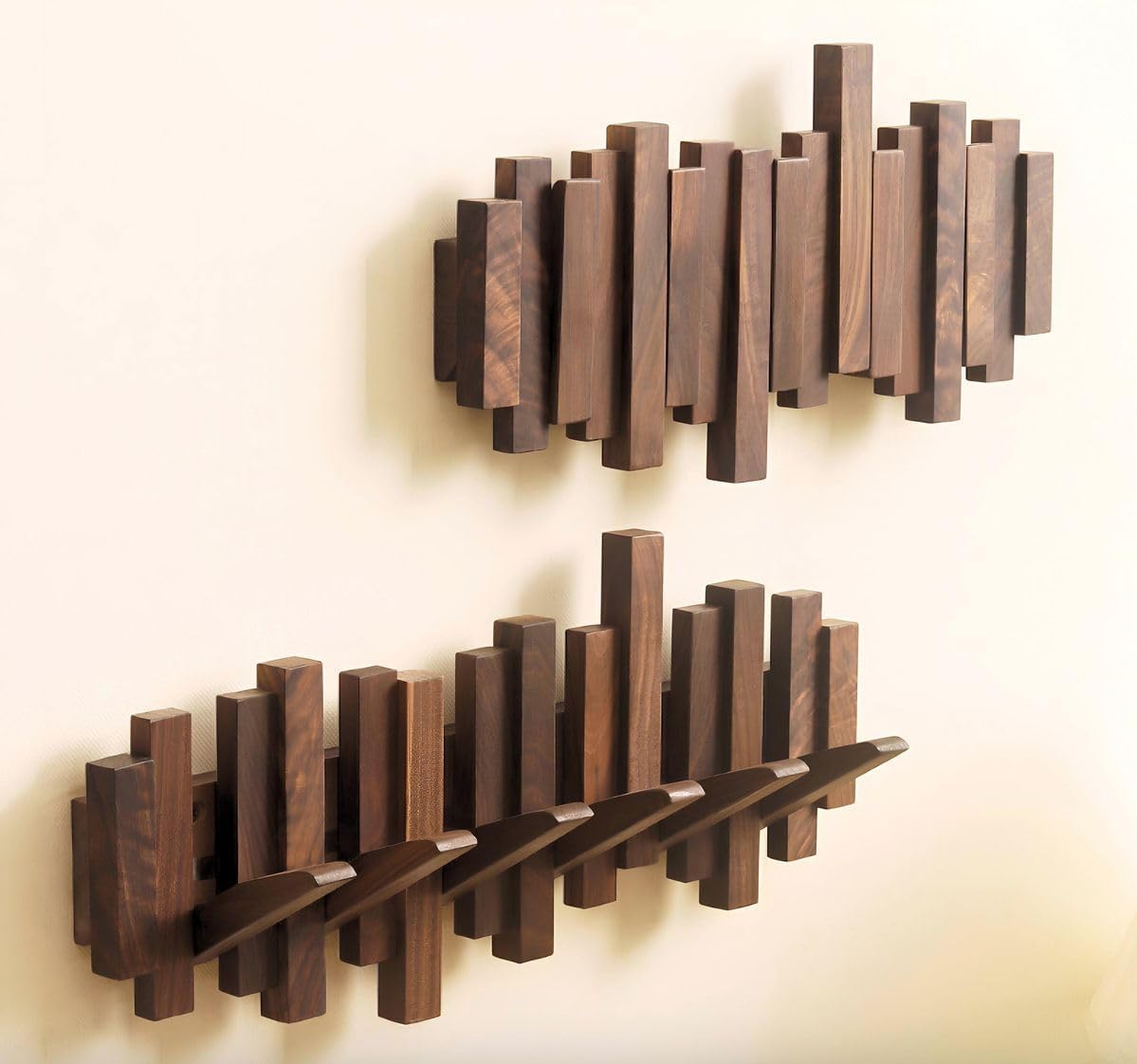 XSOURCE Wooden Wall Mounted Coat Rack with Hooks – Decorative Solid Wood Wall Hook Organizer for Entryway, Hallway & Bedroom, Modern Rustic Wooden Wall Hanger for Coats, Jackets, Bags (8- Hook Piano) 3