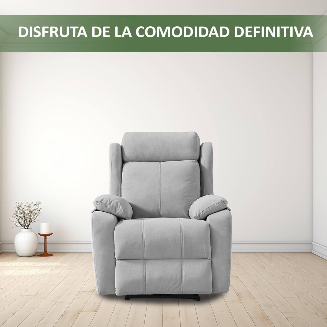 Sillon Relax Reclinable Electrico, Gravedad Cero | Desenfundable, Botonera Cromada con Puerto USB | Madera de Pino | Sillones Reclinables | Sillon Relax | Silla Sofa | Sillon Electrico Moderno | Gris
