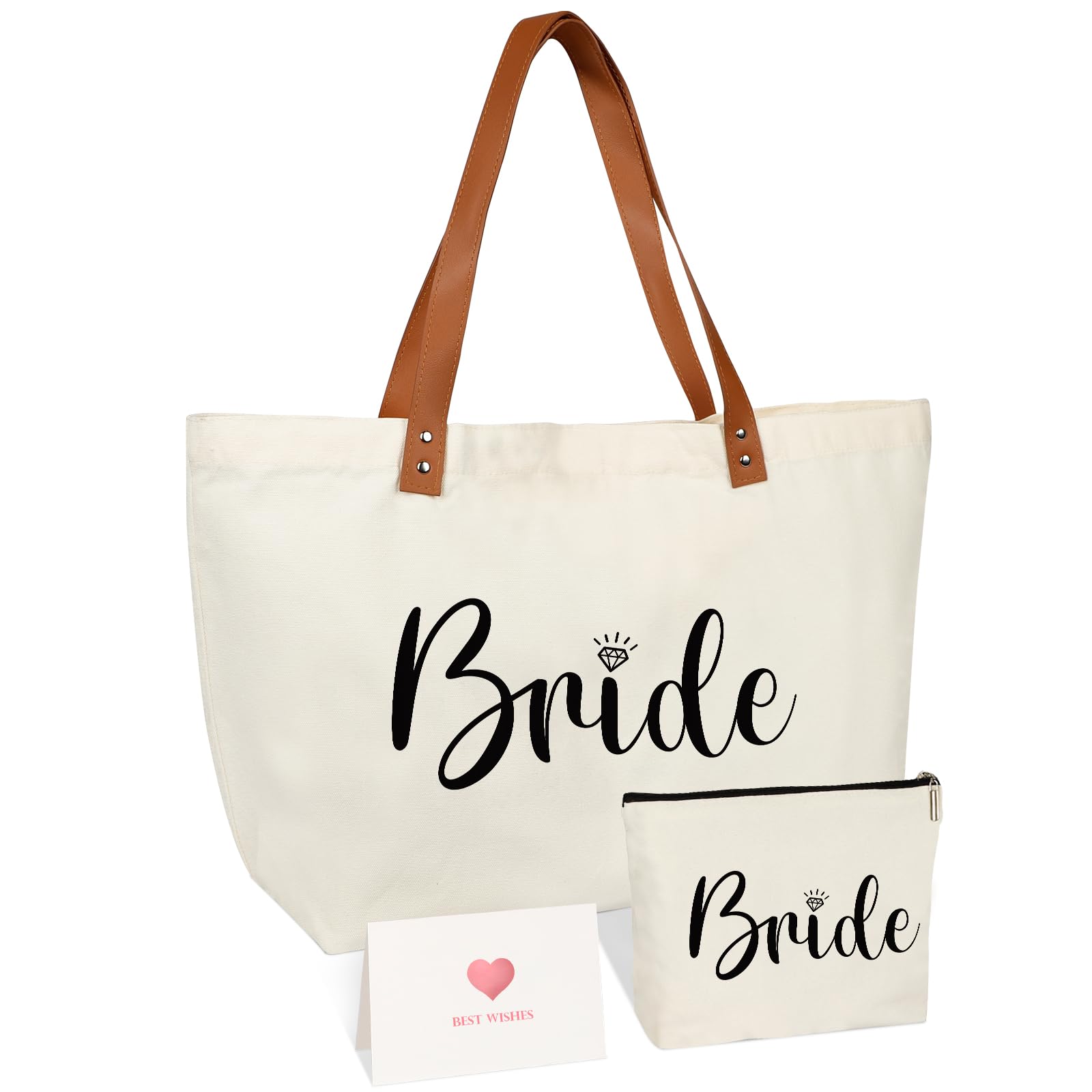 Amosking Bride Gifts Canvas Tote Bag with Cosmetic Bag, Wedding Gifts for Bridal Shower Bachelorette Party Engagement Honeymoon, Miss to Mrs, Bride to Be Gift for Future Mrs
