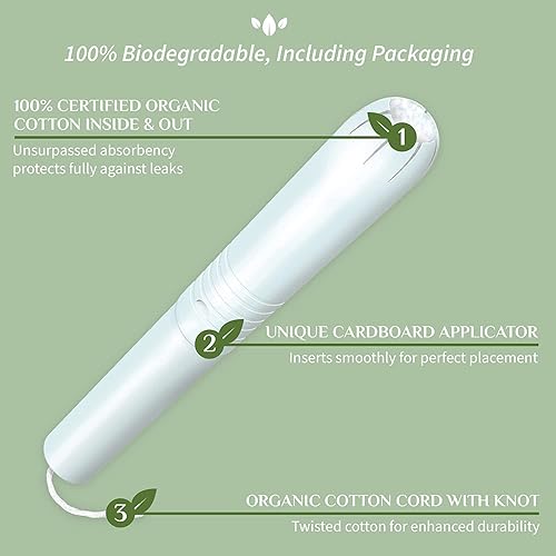 Miniatura 10 de Tampones ORGANYC hipoalergénicos 100% algodón orgánico con aplicador, regular, caja de 16 unidades, B003ART1KA, Regular, 1, 1