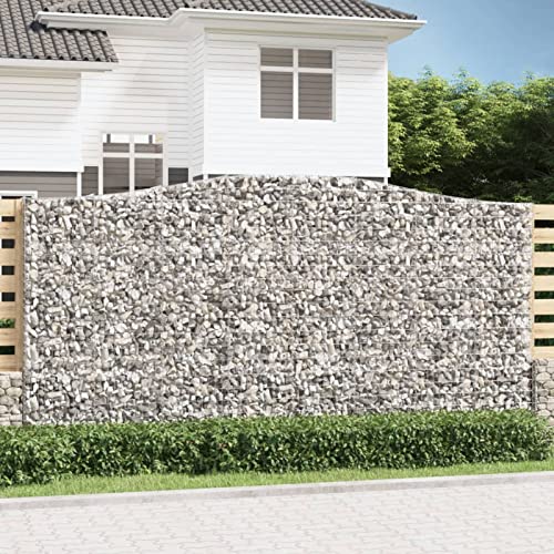Homgoday Cestas de gaviones 2 uds Forma de Arco Hierro 400x50x200/220 cm, Cesta Muro Gaviones, Gavión Jardinera Contenedor, Muro de Gaviones de Jardín, Vallado Cerca Patio