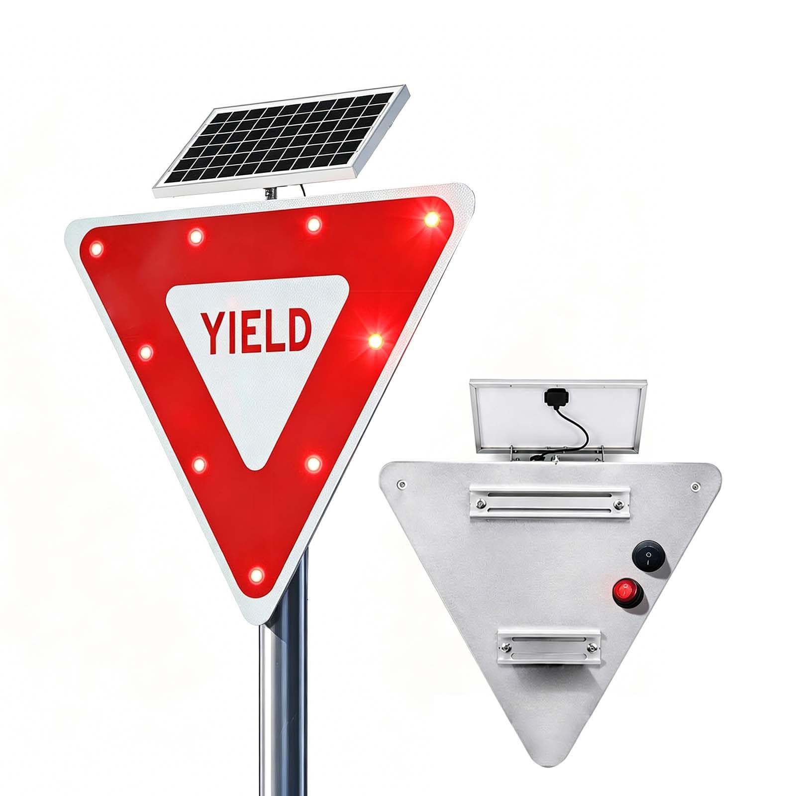 QFGain Solar YIELD Sign for Crosswalk, 28" High Visibility Aluminum Reflective Sign with 10-Year LED Life, IP65 Waterproof Flashing Stop Sign for Entrance