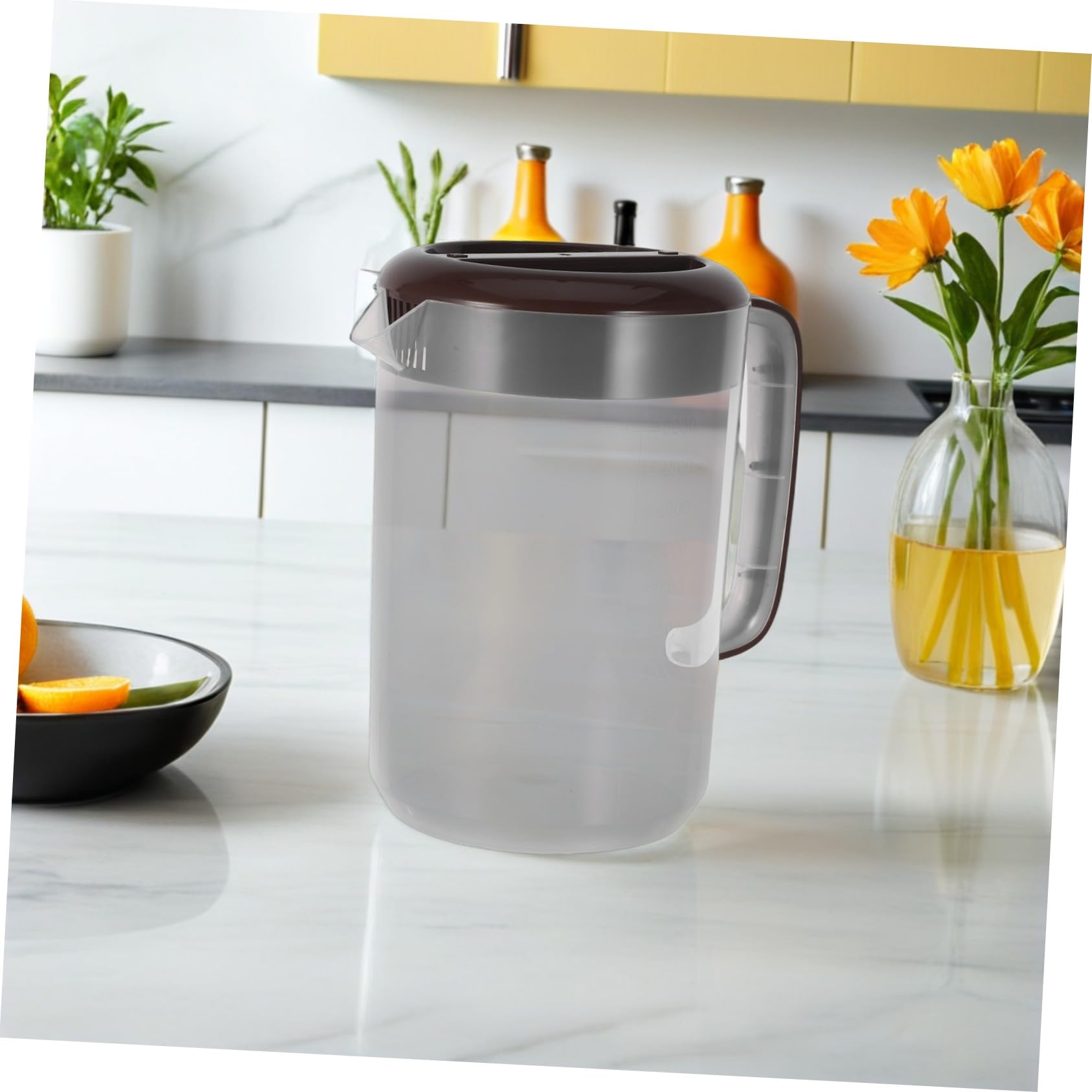 Ciieeo Kunststoff Wasserkrug mit Deckel 5 Liter Pp Material Messskala Kühlschrankkrug für Kalte Getränke Saftkrug mit Großem Fassungsvermögen und Verdicktem Design