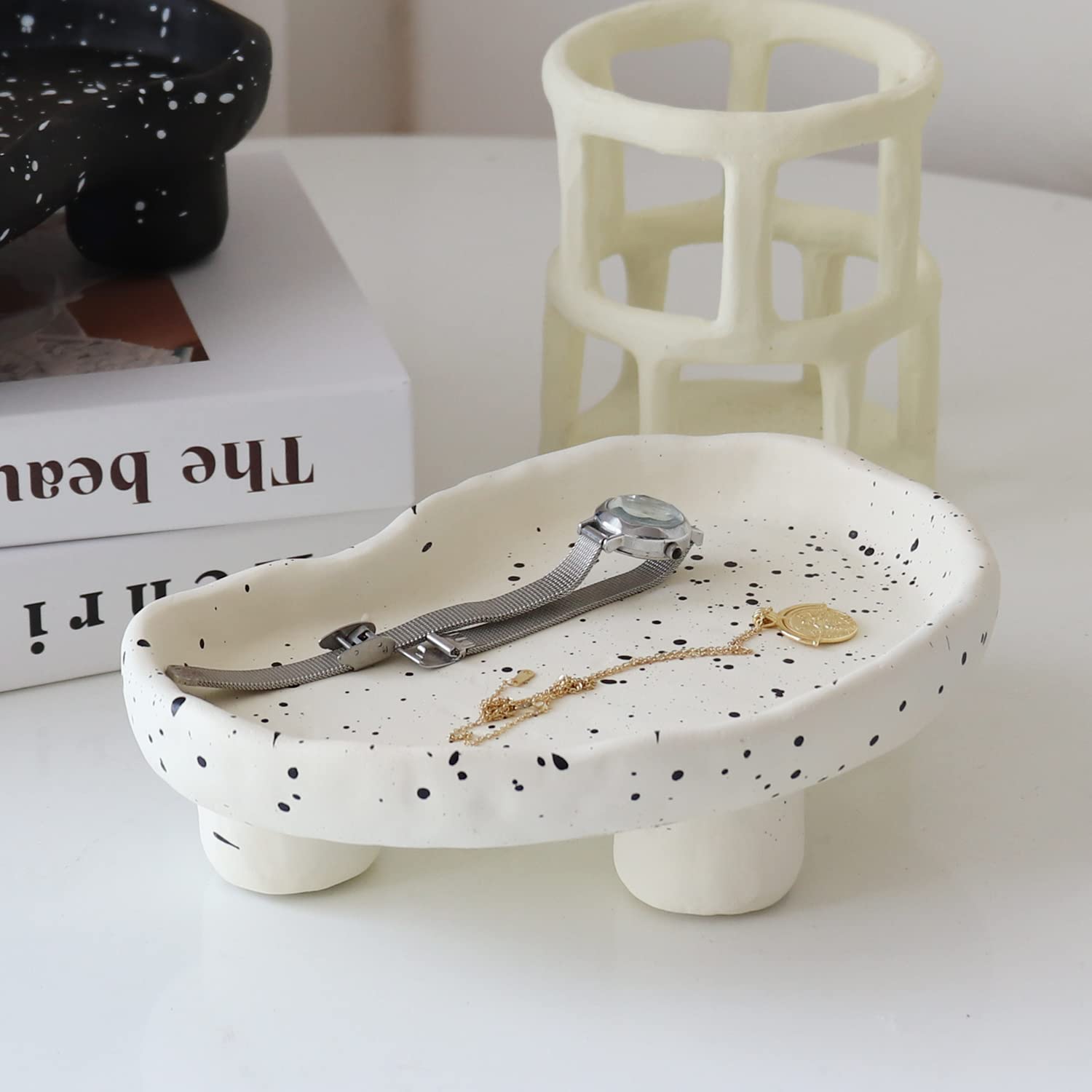 PEAUARL Jewelry Organizer Pea Resin Tray,Bathroom Vanity Tray Jewelry Dish Ring Holder,Cosmetic Organizer for Candle,Perfume,Soap,Shampoo,Home Decor