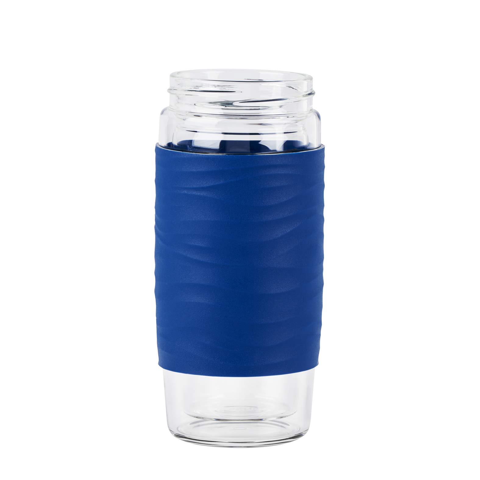 Emsa N20805 Tea Mug - Taza de té de cristal de doble pared | no aislante | mantiene 1 hora de agua | 0,4 litros | colador extraíble | sin BPA | 100% hermético | antigoteo | color azul